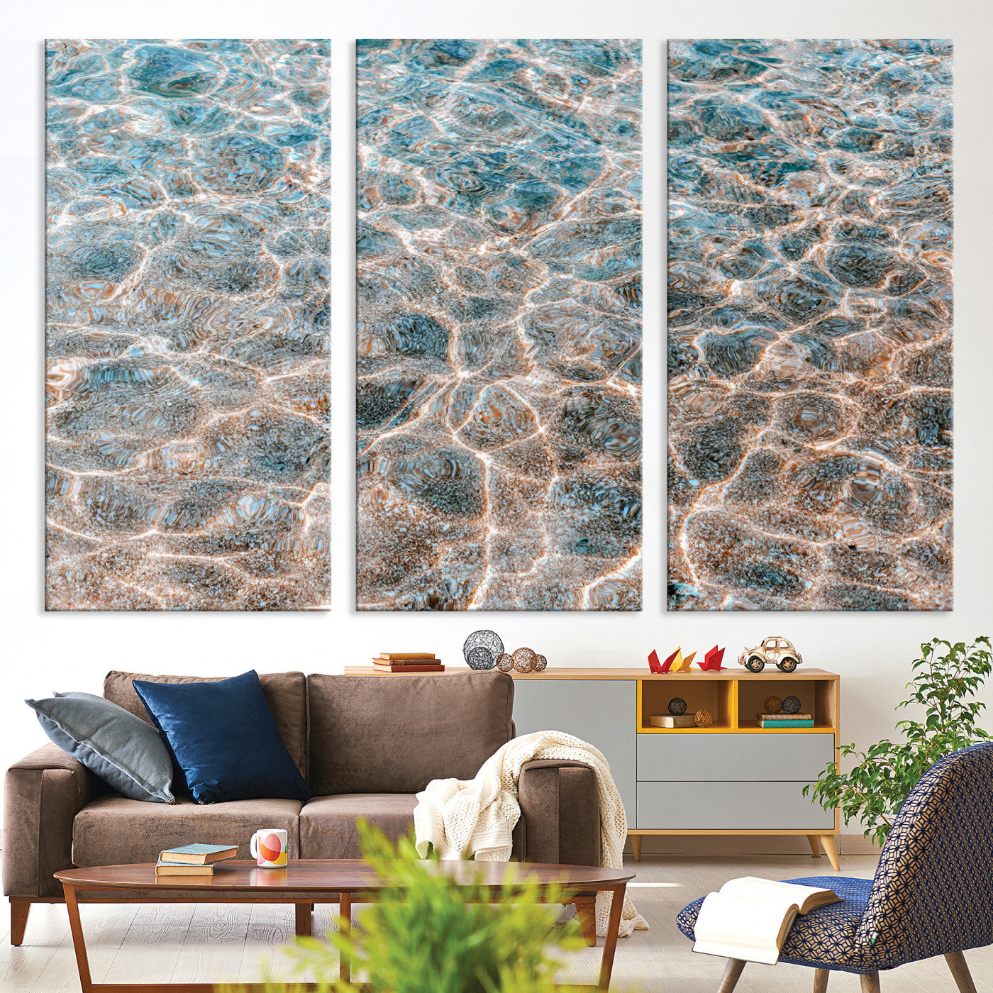 26580287-MGV-CV-36X24-Clear Water Wall Art Canvas Print, Framed Sunlit Ripples Art Picture Print, Ocean Texture Perfect Modern Coastal Decor