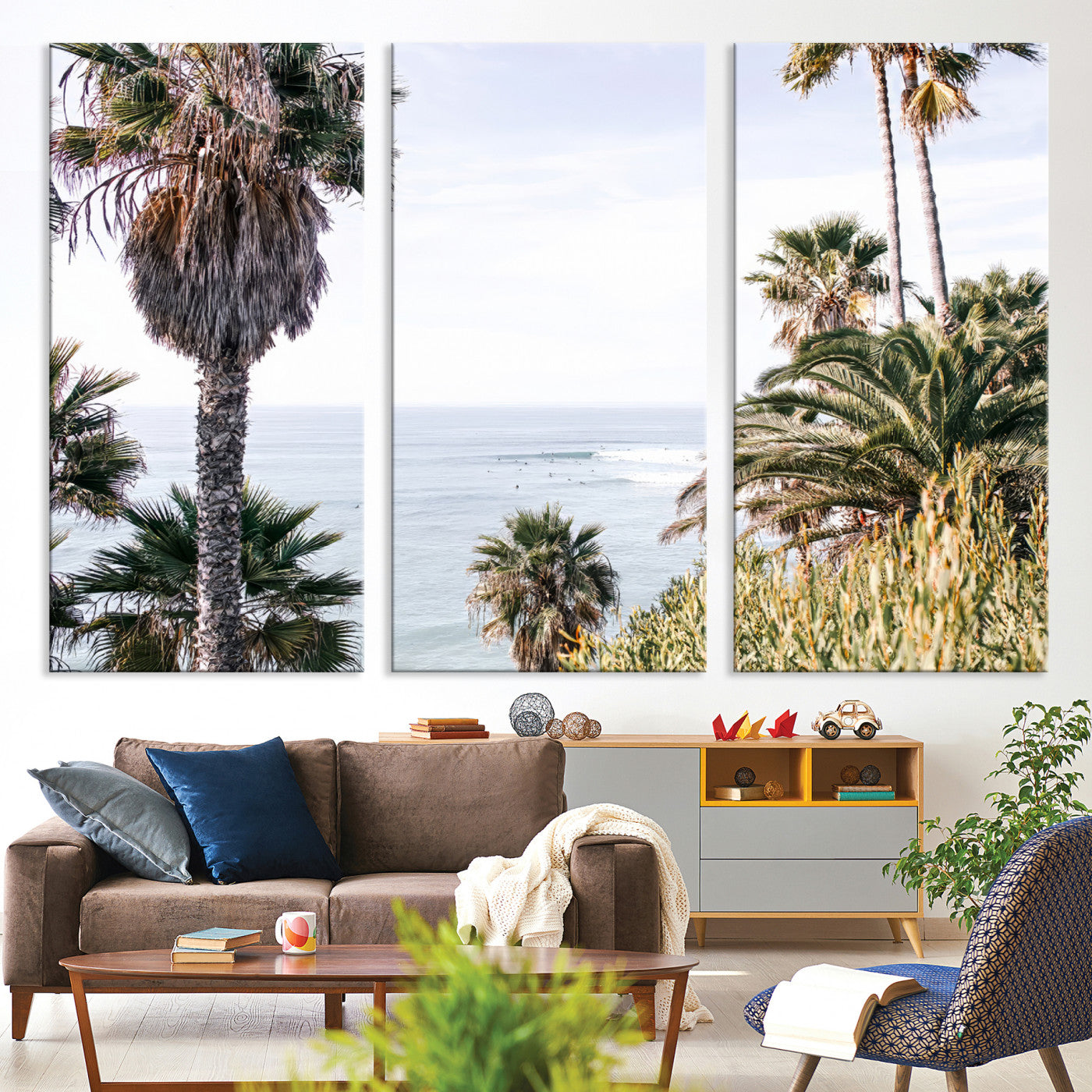 51404565-MGV-CV-36X24-Coastal Palm Trees Wall Art Canvas Print – Framed Ocean Breeze Tropical Scene Artwork for Relaxing Home, Office Decor