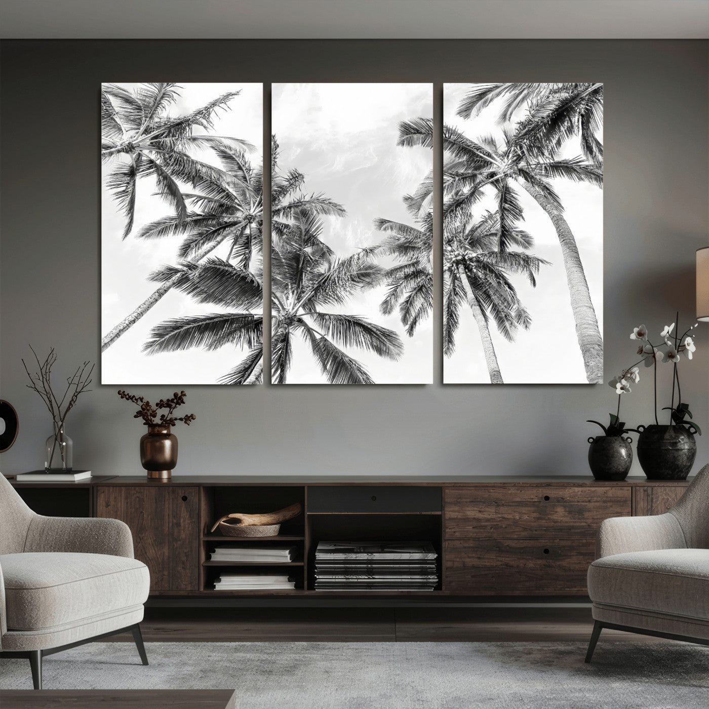 62113786-MGV-CV-36X24 - Palm Trees Wall Art – Tropical Breeze Canvas Print, Vacation Island Silhouette, Coastal Calm and Summer Paradise for Living Room or Beach House Decor