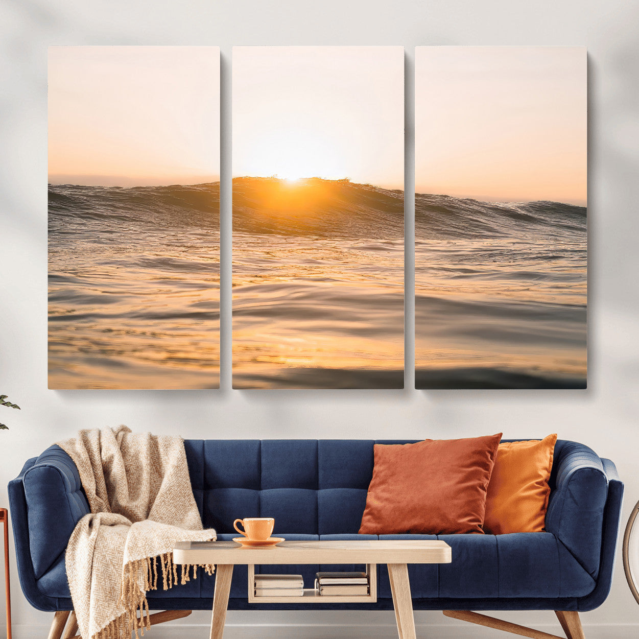16973771-MGV-CV-36X24-Calm Water Wall Art – Framed Sunset Waves Canvas Artwork, Coastal Warm Design, Minimal Ocean Decor for Home, Office