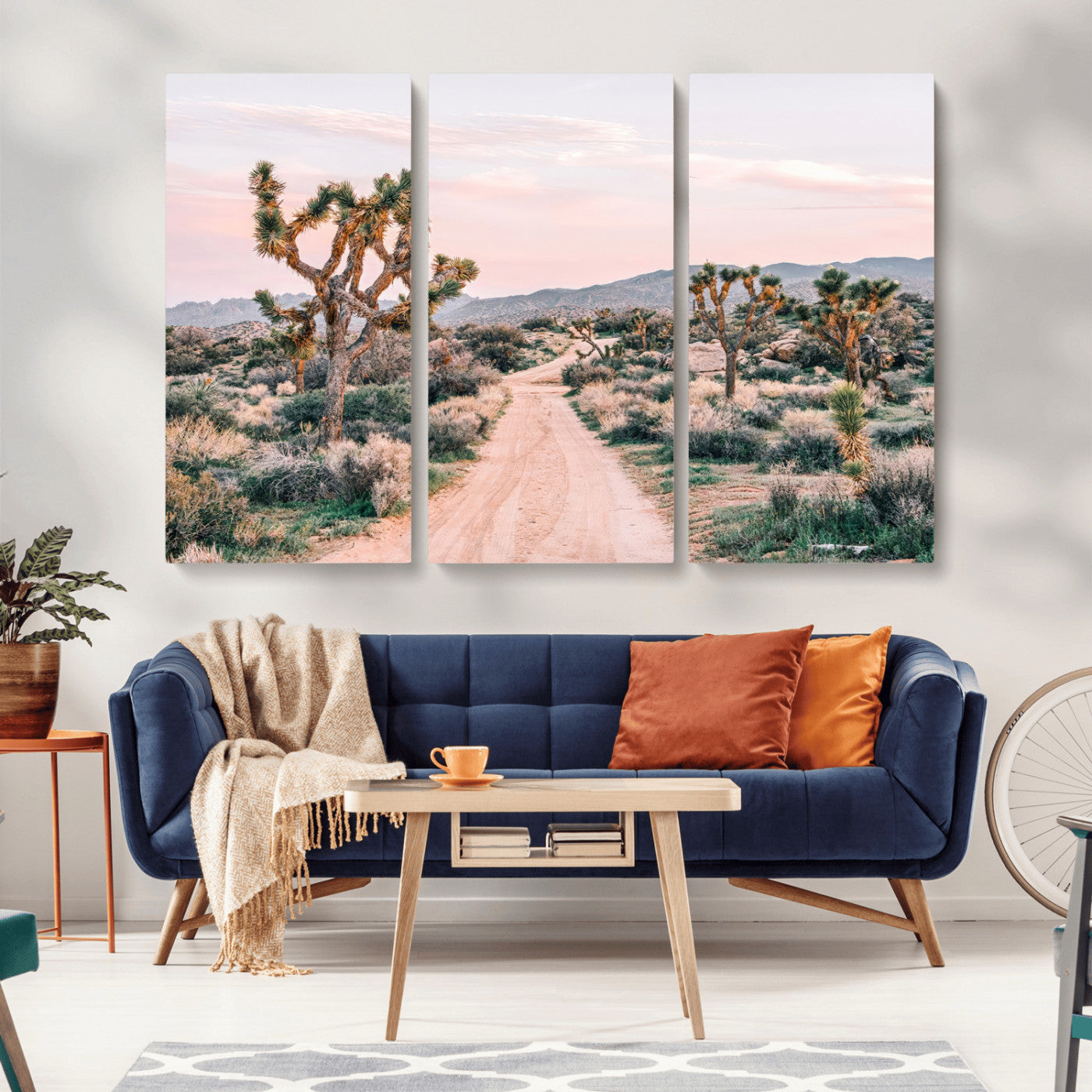MGV-CV-48X32-3P - Desert Trail Wall Art – Canvas Print of Joshua Trees & Sunset Glow, Sandy Path Wilderness, Scenic Nature Escape Decor for Living Room, Office or Bedroom