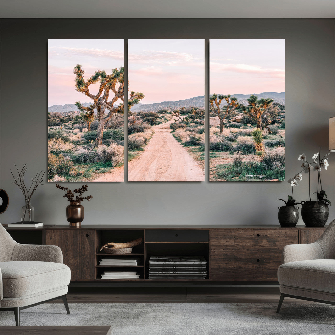12540952-MGV-CV-36X24 - Desert Trail Wall Art – Canvas Print of Joshua Trees & Sunset Glow, Sandy Path Wilderness, Scenic Nature Escape Decor for Living Room, Office or Bedroom