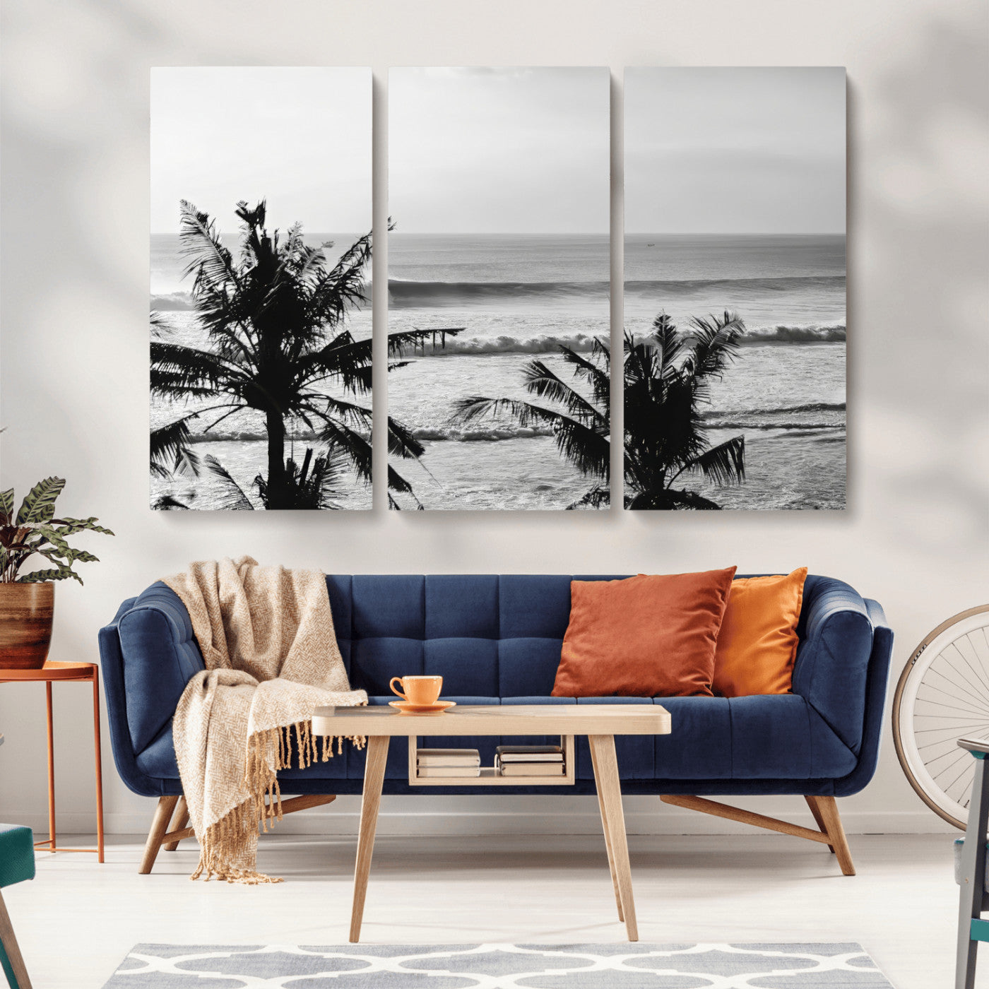 17508038-MGV-CV-36X24-Tropical Coastline Wall Art Canvas Print – Framed Palm Trees Scene with Ocean Waves Artwork for Home, Office