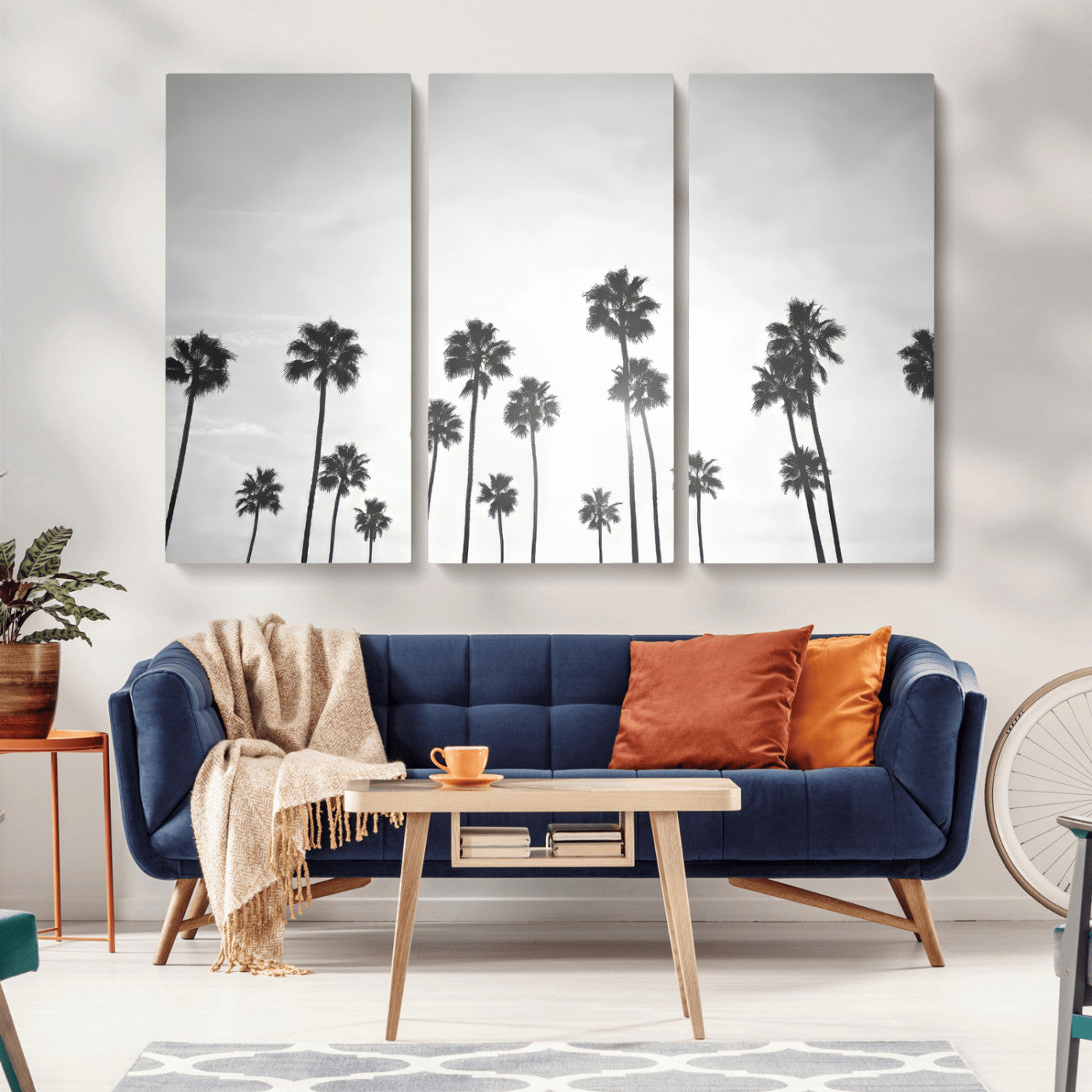 62298277-MGV-CV-36X24-Monochrome Palms Wall Art Canvas Print – Framed Minimalist Silhouetted Trees Artwork for Home, Office, Living Room