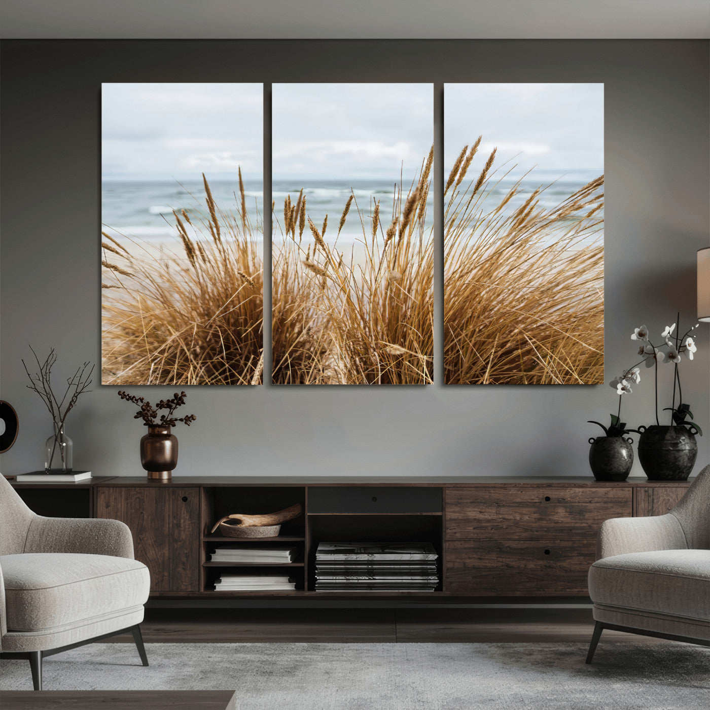 14270839-MGV-CV-36X24 - Beach Grass Wall Art – Canvas Print of Serene Coastal Shore, Peaceful Ocean Vibes, Nature Decor for Guest Room, Office or Living Room