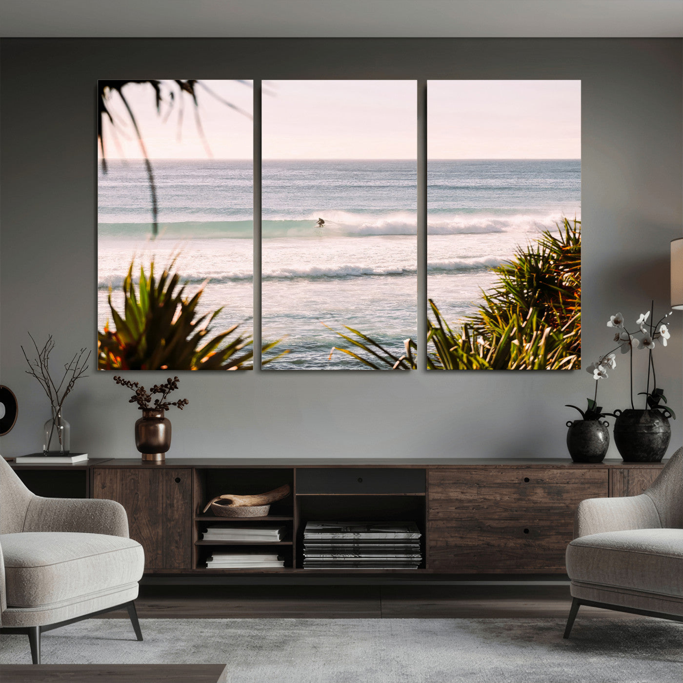 23287092-MGV-CV-36X24 - Ocean Surfer Wall Art Canvas Print | Framed Coastal Surf Art Picture Tropical Beach Artwork for Home Office