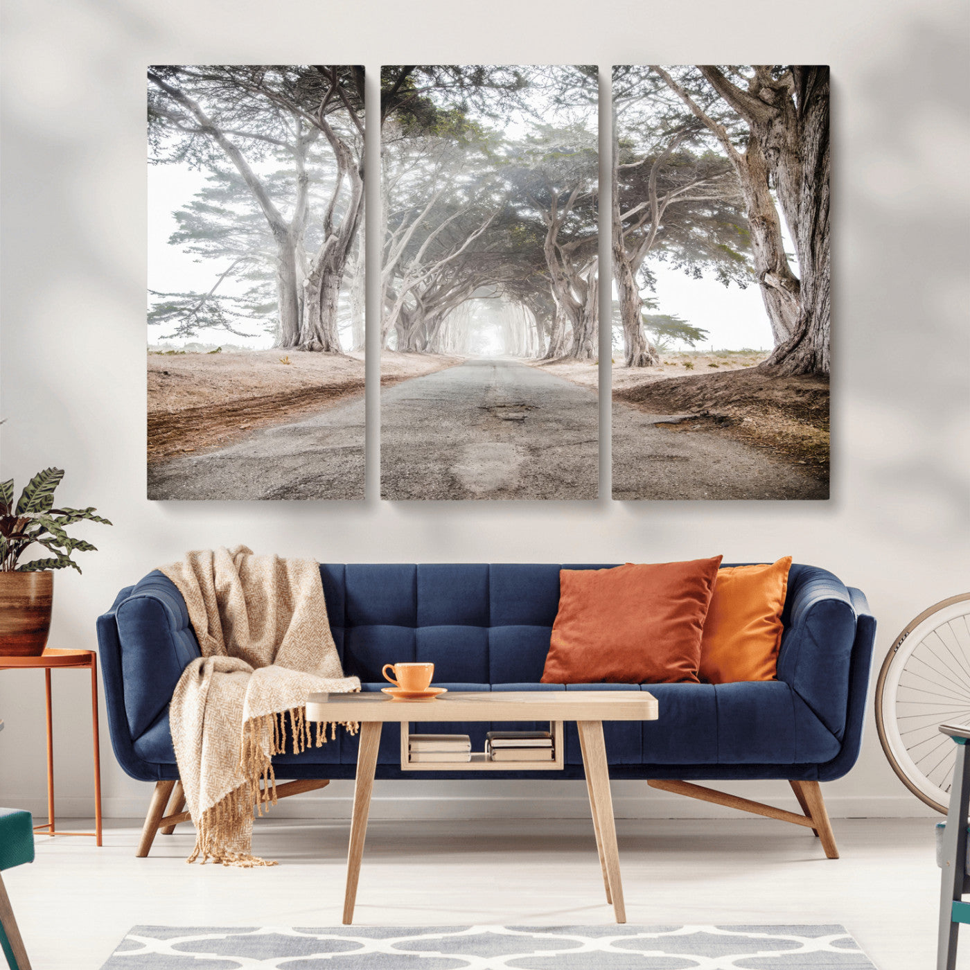 87090469-MGV-CV-36X24-Cypress Tunnel Wall Art – Framed Misty Road Canvas Artwork, Foggy Trees Design, Rustic Woodland Nature Decor for Home, Office