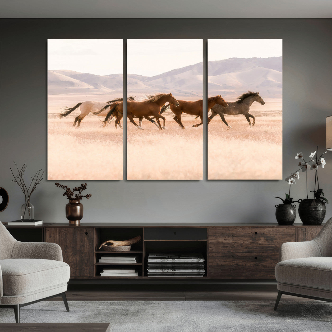 HORSESH-MGV-CV-36X24 - Wild Horses Wall Art – Running Freedom Canvas Print, Graceful Movement, Outdoor Landscape, Nature’s Power and Spirit, Home or Office Decor