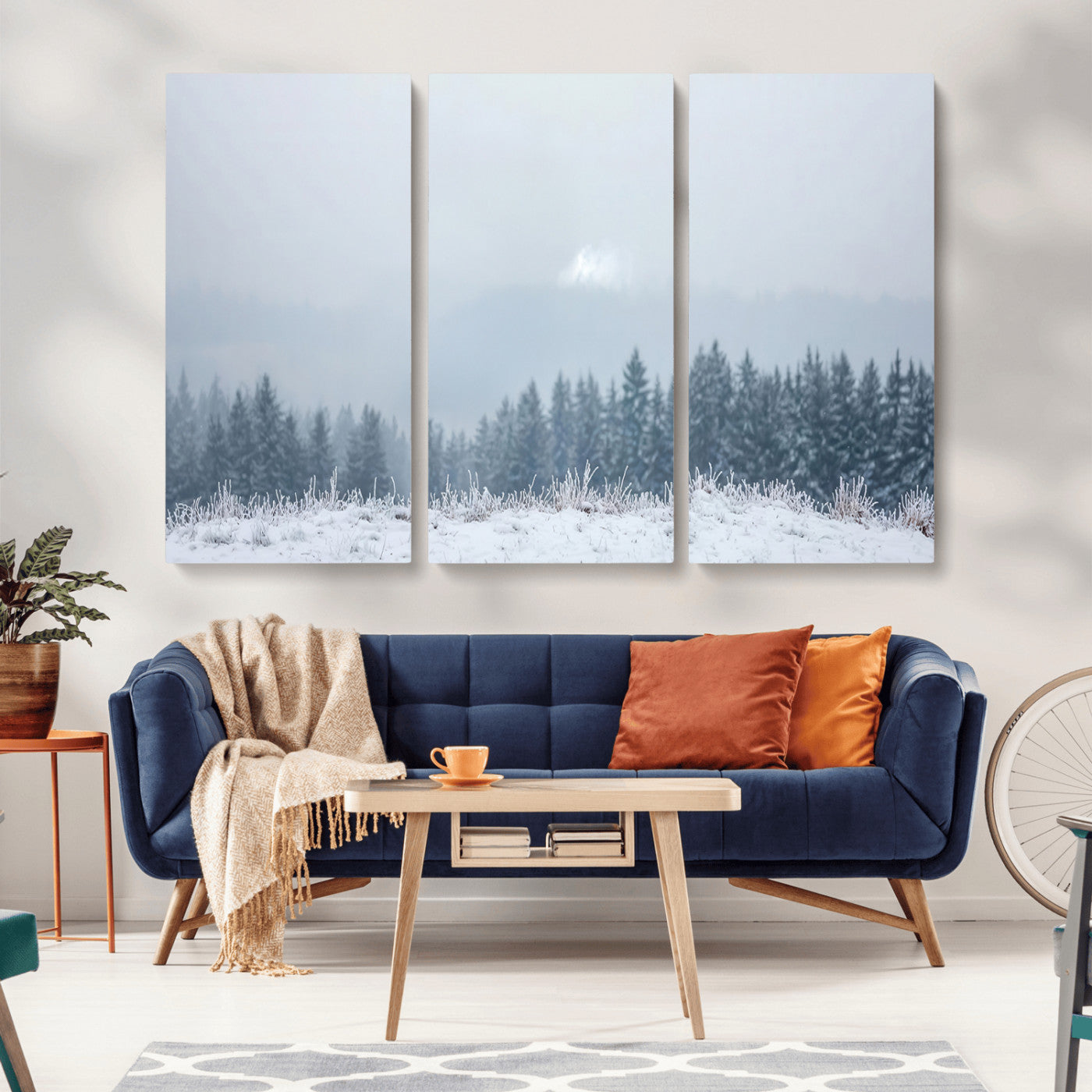 33033082-MGV-CV-36X24-Winter Forest Wall Art Canvas Print – Framed Snowy Landscape Art Picture Misty Tree Scene Artwork for Home Office