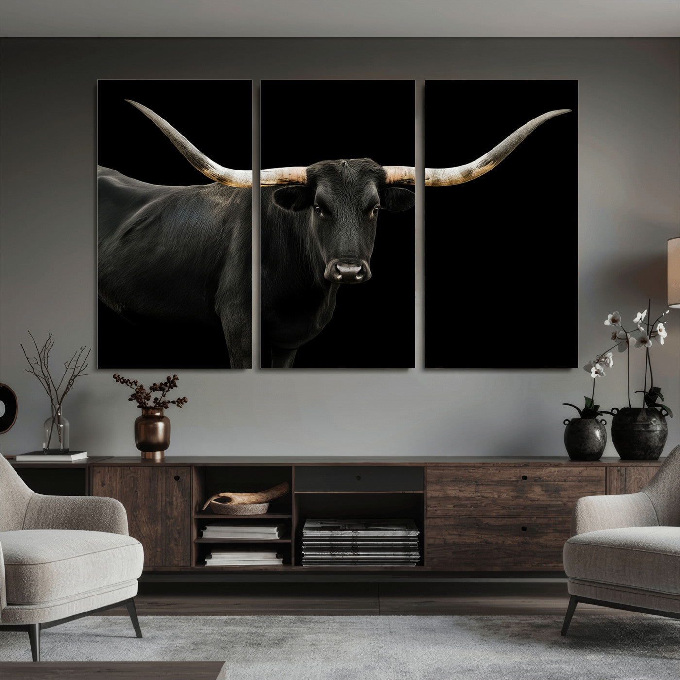 23572907-MGV-CV-36X24 - Texas Longhorn Wall Art Canvas Print, Framed Rustic Western Art Picture Print, Farmhouse Animal Perfect Modern Western Minimalist Decor Artwork