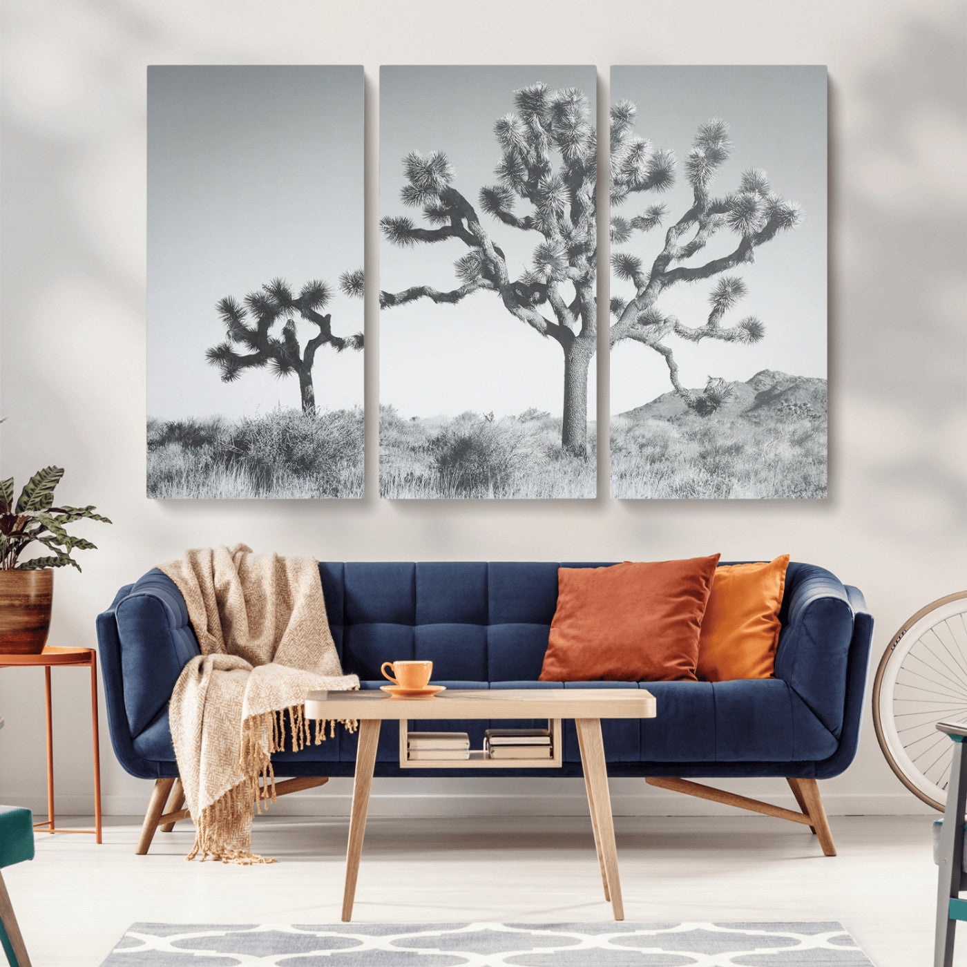 58647785-MGV-CV-36X24-Joshua Trees Wall Art Canvas Print – Framed Black White Desert Landscape Dry Grass Hills Tranquil Artwork for Home Office