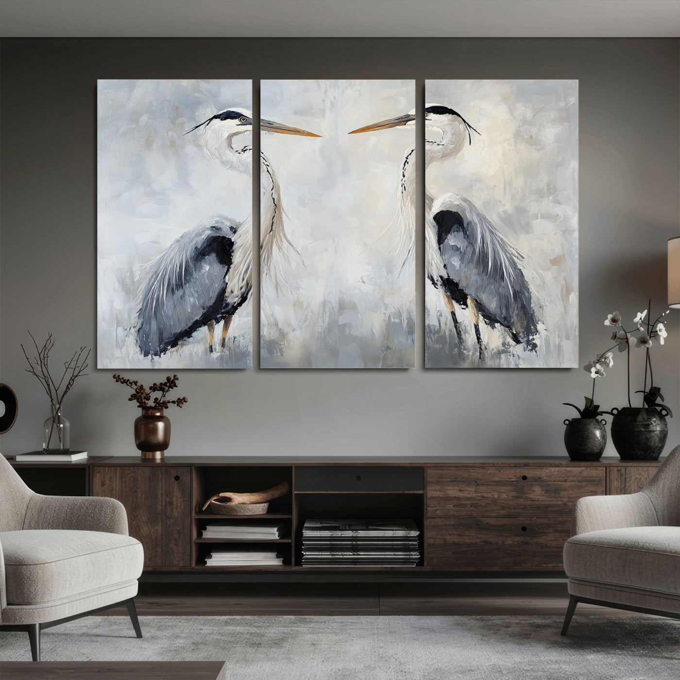 90806932-MGV-CV-36X24 - Heron Wall Art Wall Art Canvas Print, Framed Bird Canvas Decor Art Picture Print, Nature Inspired Perfect Coastal Minimalist Decor Artwork
