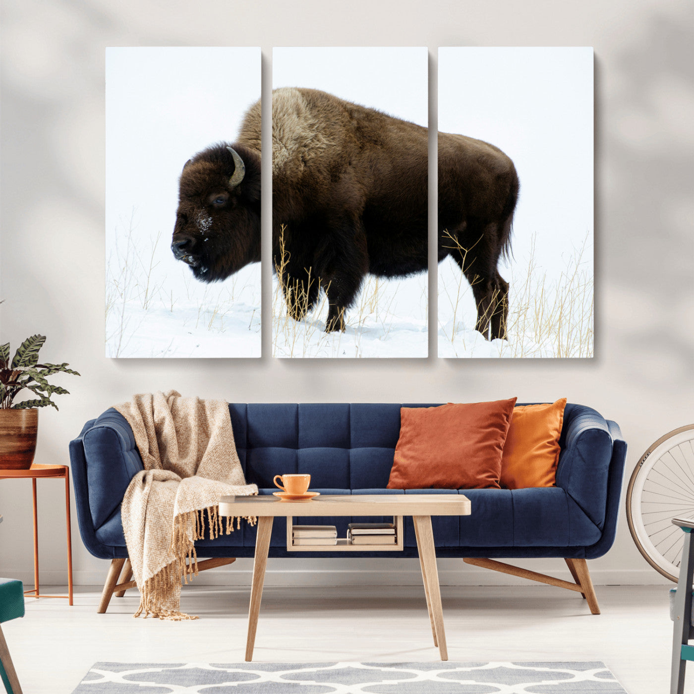 76778120-MGV-CV-36X24-Bison Wall Art Canvas Print – Framed Western Wildlife Buffalo Snow Rustic Nature Scene Artwork for Home Office