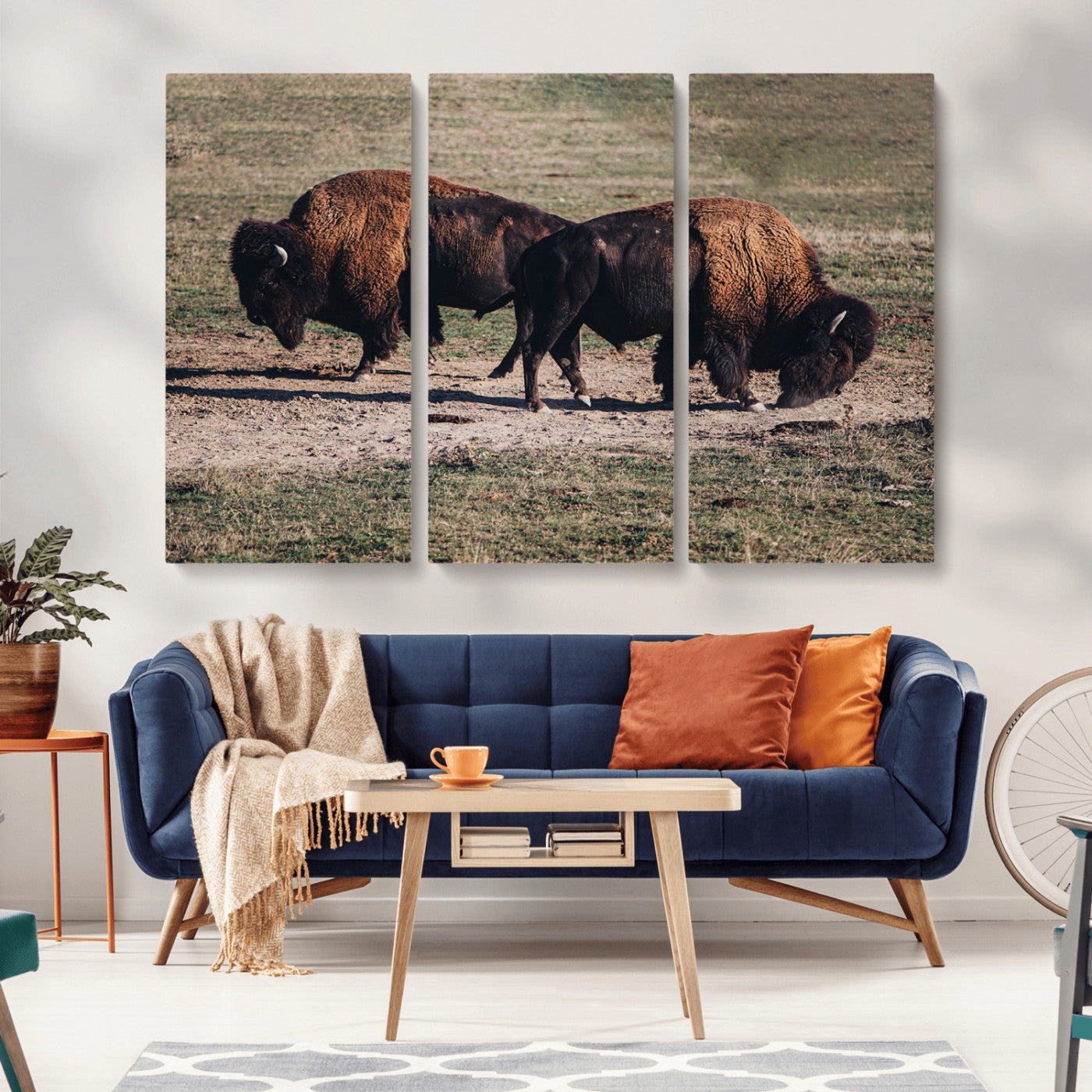 58141885-MGV-CV-36X24-Bison Wall Art Canvas Print – Framed Western Wildlife Modern Ranch Rustic Nature Scene Artwork for Home Office