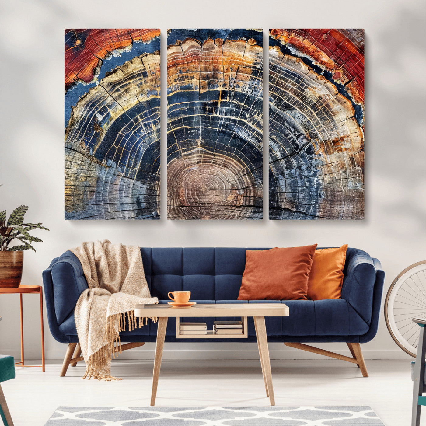 60292921-MGV-CV-36X24-Tree Rings Wall Art Canvas Print – Framed Petrified Wood Modern Rustic Nature Scene Artwork for Home Office