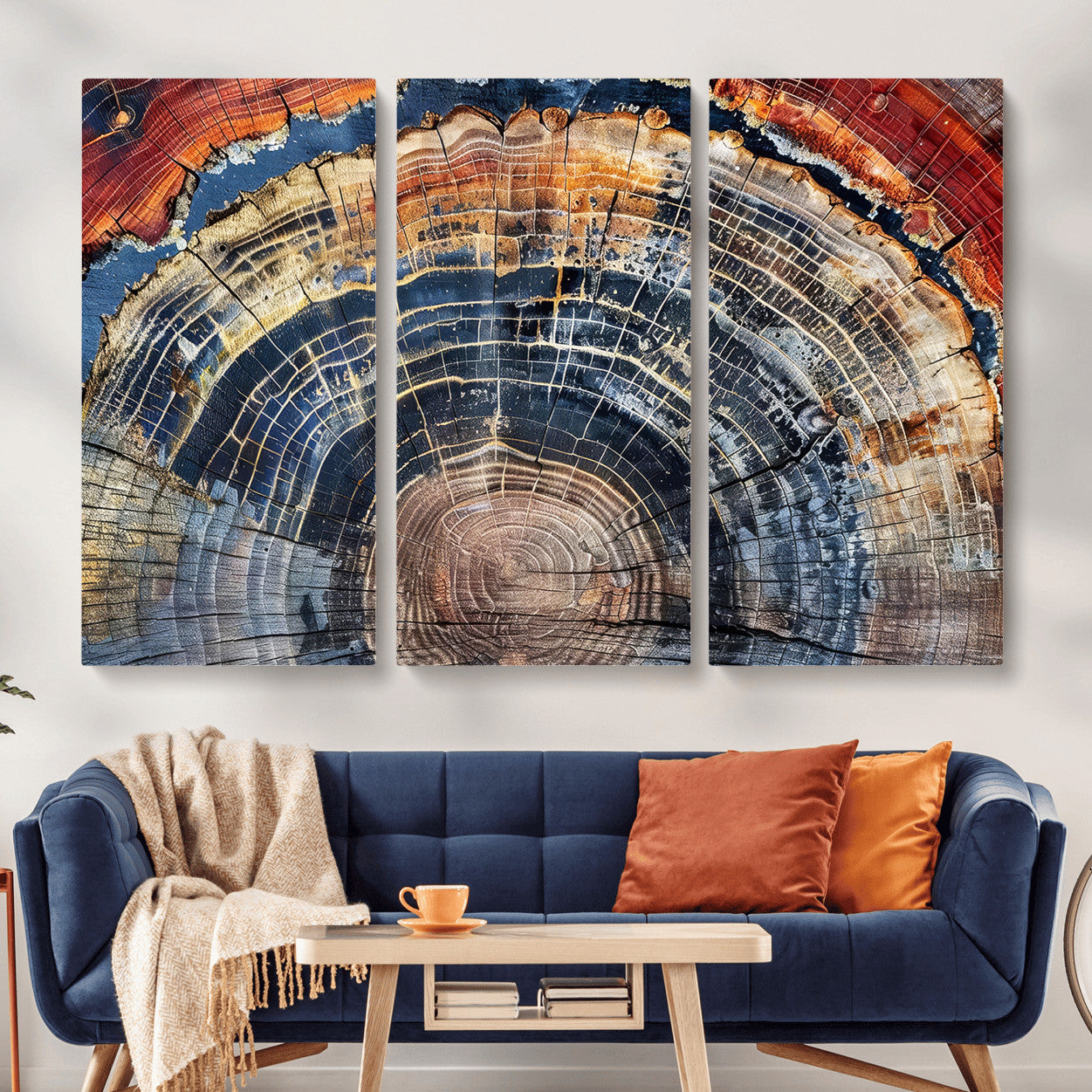 60292921-MGV-CV-48X32-3P - Vintage Tree Rings Wall Art Canvas Print – Framed Wood Art Picture Petrified Wood Artwork for Home, Office, Living Room