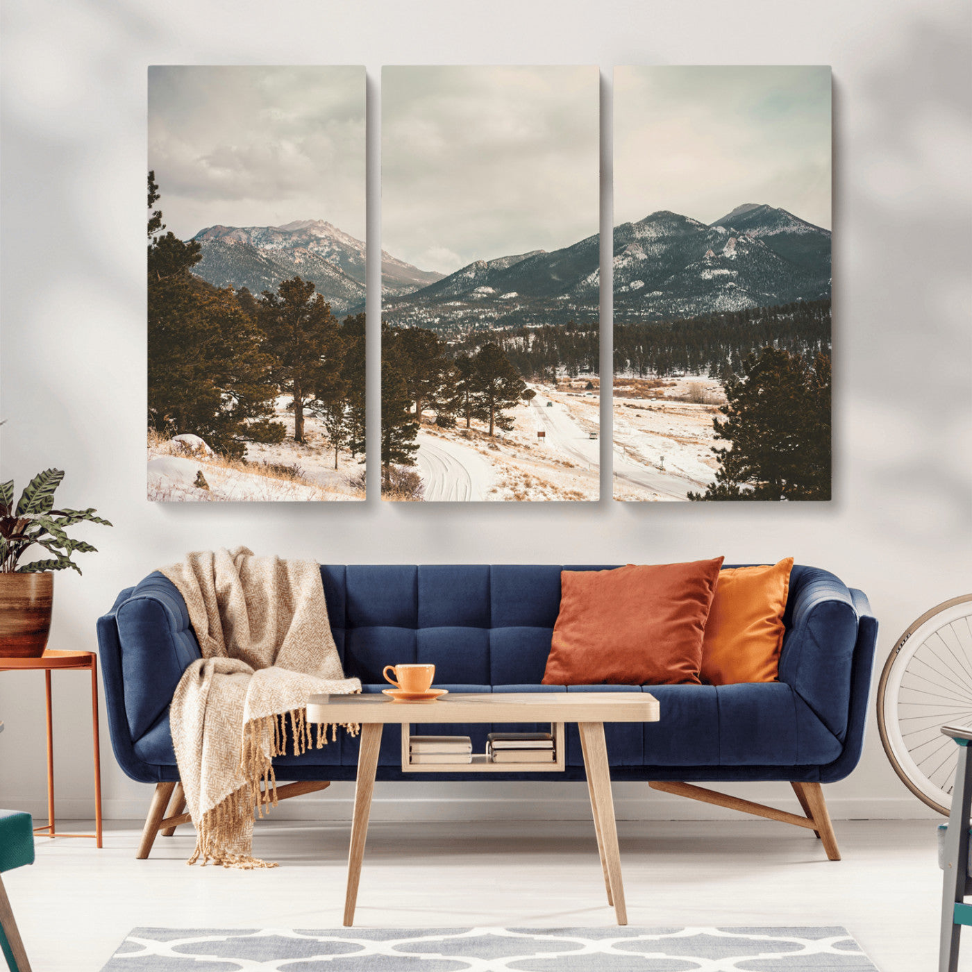-Mountain Landscape Wall Art Canvas Print – Framed Snowy Peaks Alpine Aesthetic Rustic Winter Scene Artwork for Home Office