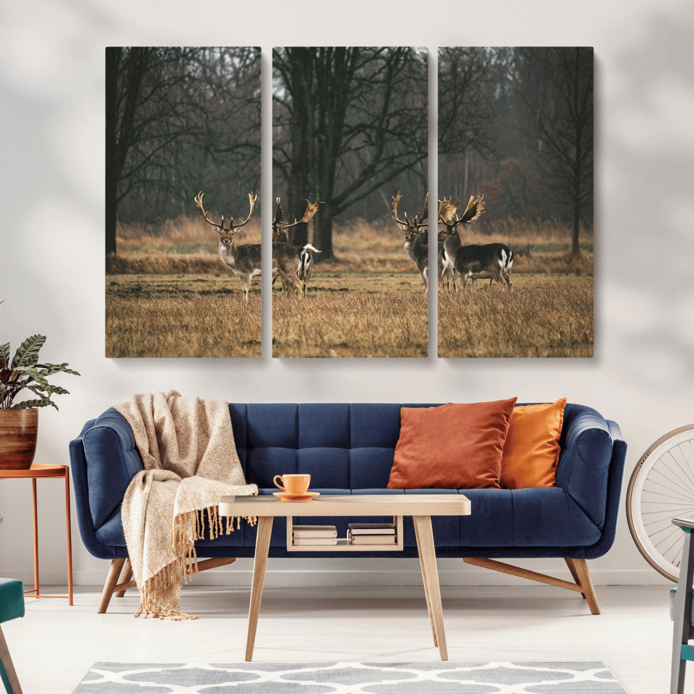 -Deer Wall Art Canvas Print – Framed Rustic Wildlife Stags Forest Nature Scene Artwork for Home, Office, Living Room
