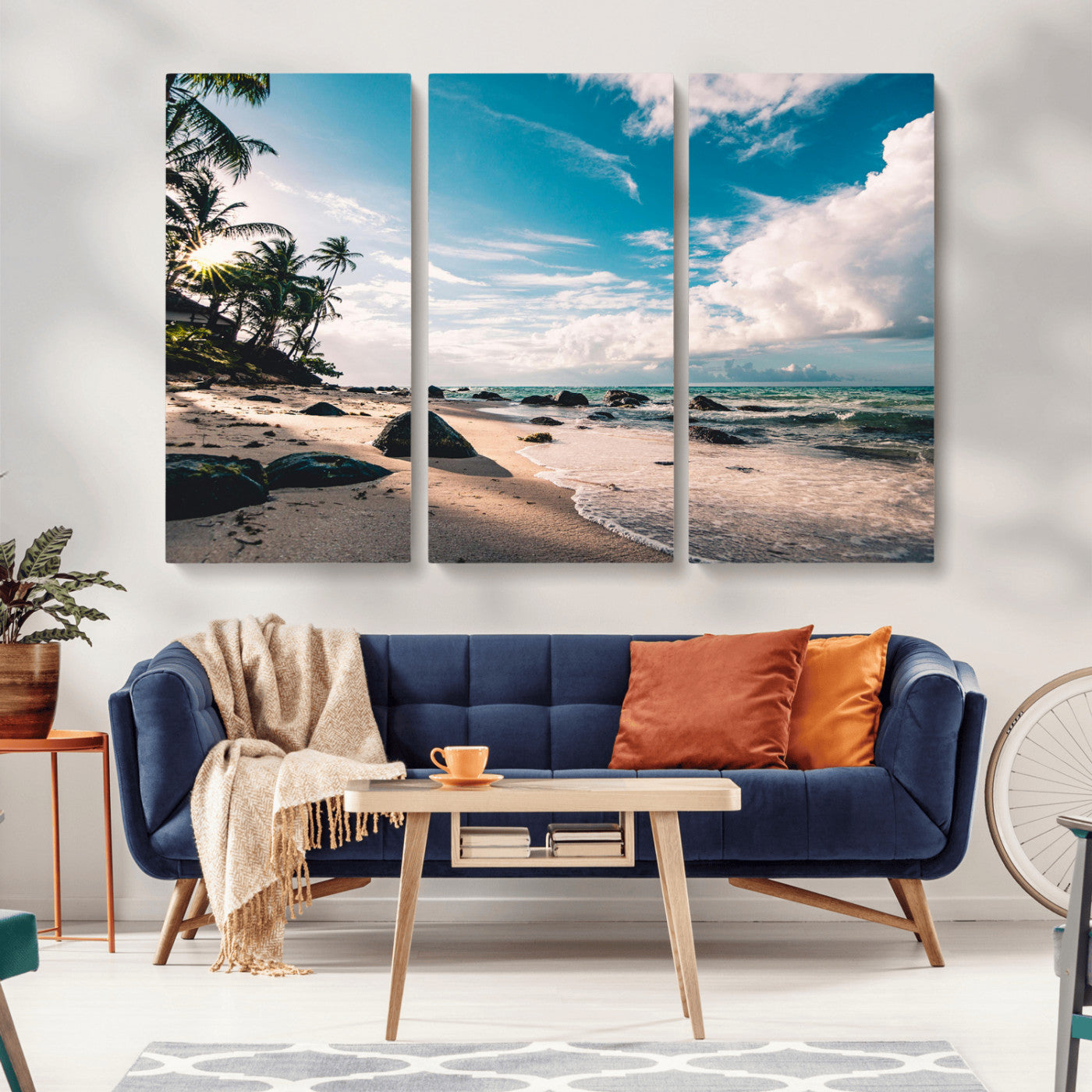 95301406-MGV-CV-36X24-Tropical Beach Wall Art Canvas Print – Framed Ocean Waves Relaxing Seascape Coastal Nature Scene Artwork for Home Office