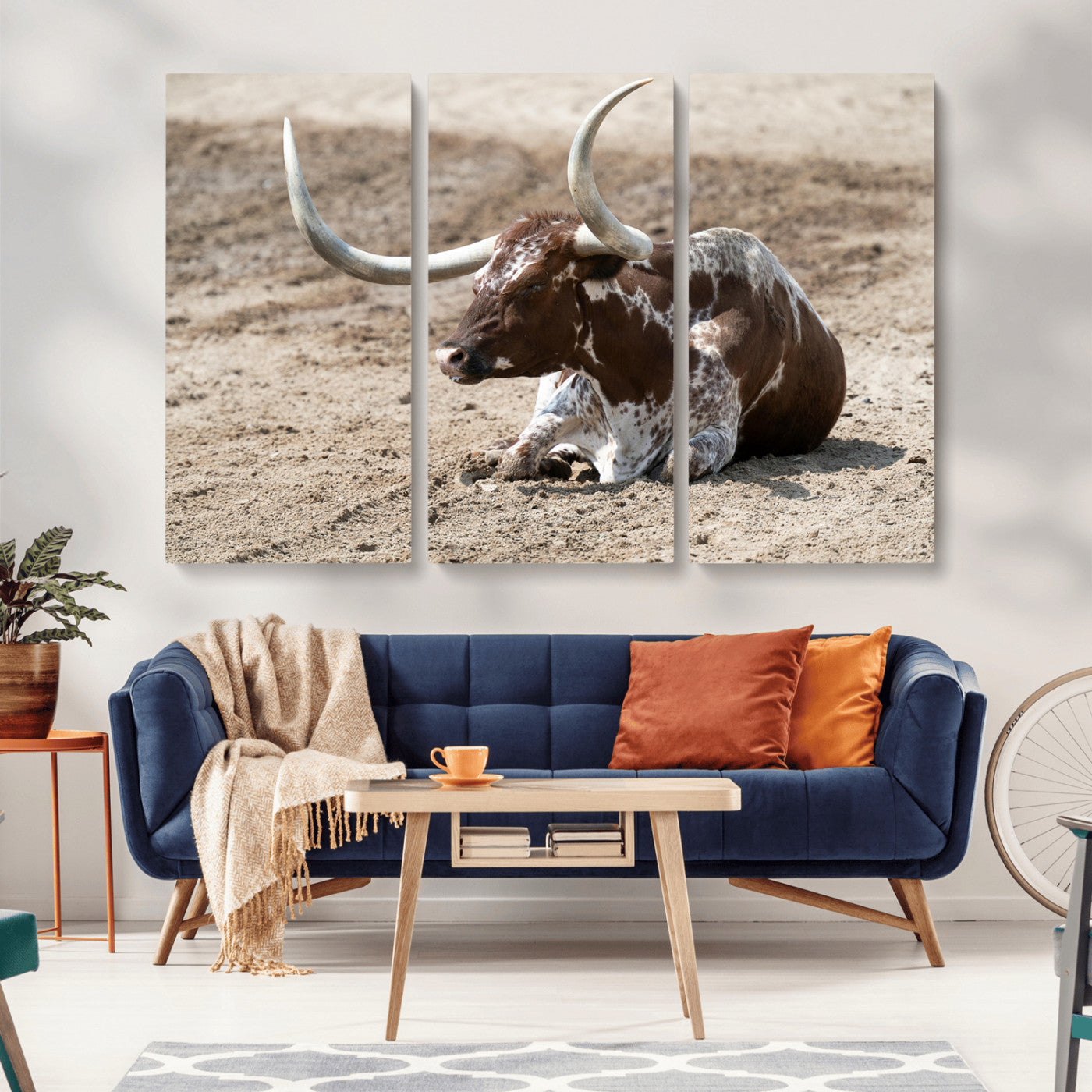 76549210-MGV-CV-36X24-Texas Longhorn Wall Art Canvas Print – Framed Country Living Farmhouse Rustic Cattle Scene Artwork for Home Office