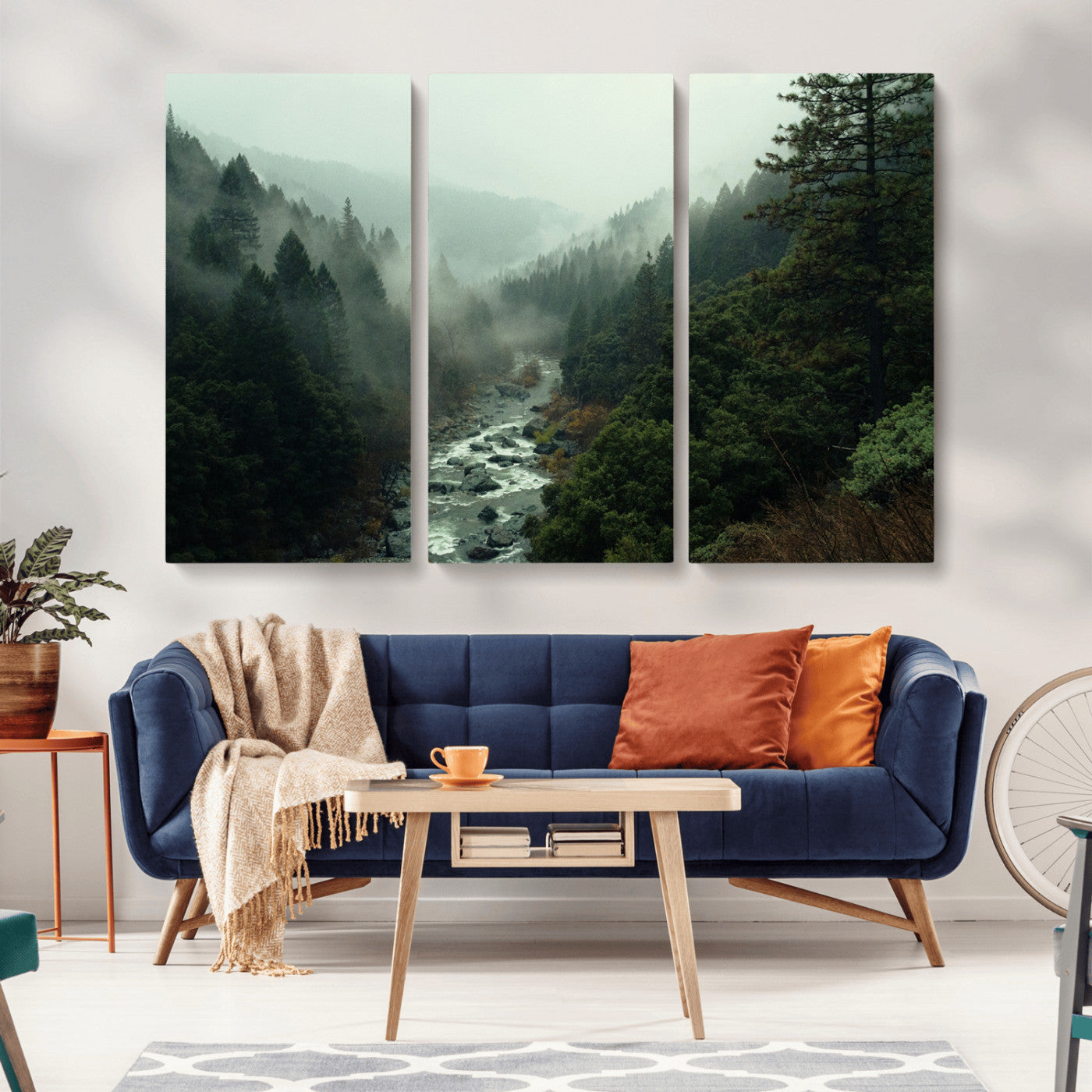48497565-MGV-CV-36X24-Misty Forest Wall Art Canvas Print – Framed Foggy River Moody Landscape Wilderness Nature Scene Artwork for Home Office