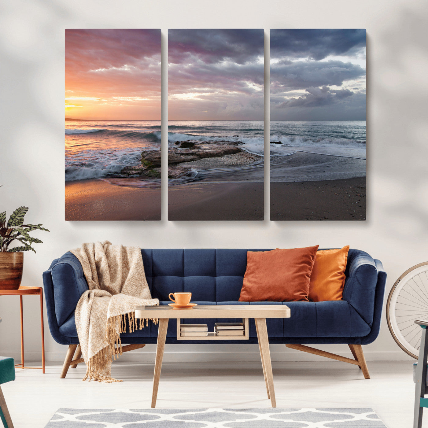 -Golden Hour Wall Art Canvas Print – Framed Tranquil Waves Beach Coastal Serenity Nature Scene Artwork for Home Office