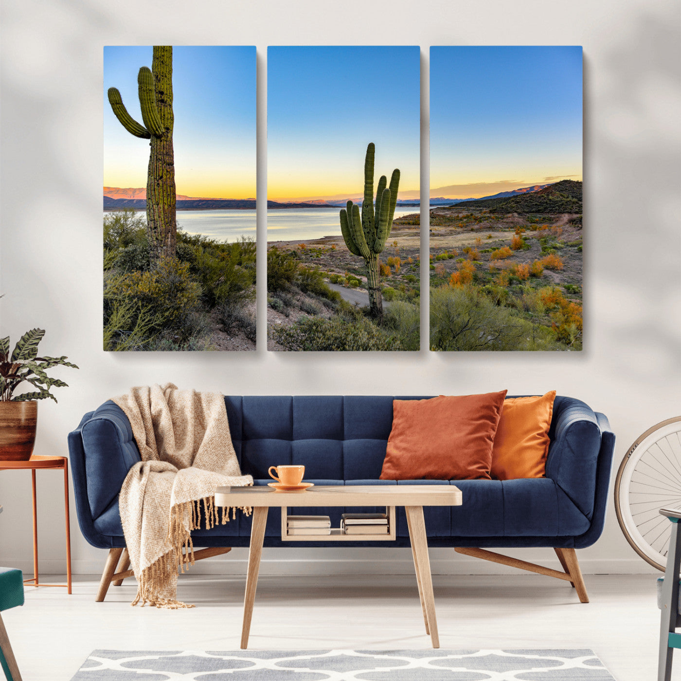 -Saguaro Cactus Wall Art Canvas Print – Framed Desert Sunset Southwestern Nature Scene Artwork for Home Office
