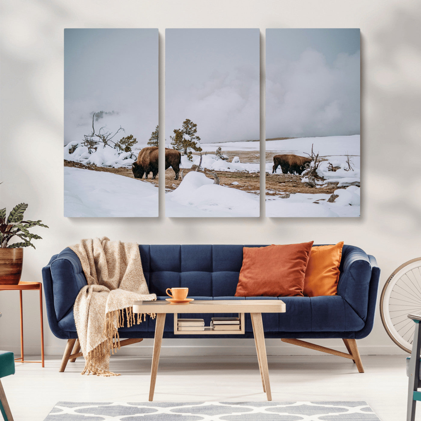 -Bison Wildlife Wall Art Canvas Print – Framed Snowy Prairie Western Rustic Nature Scene Artwork for Home Office
