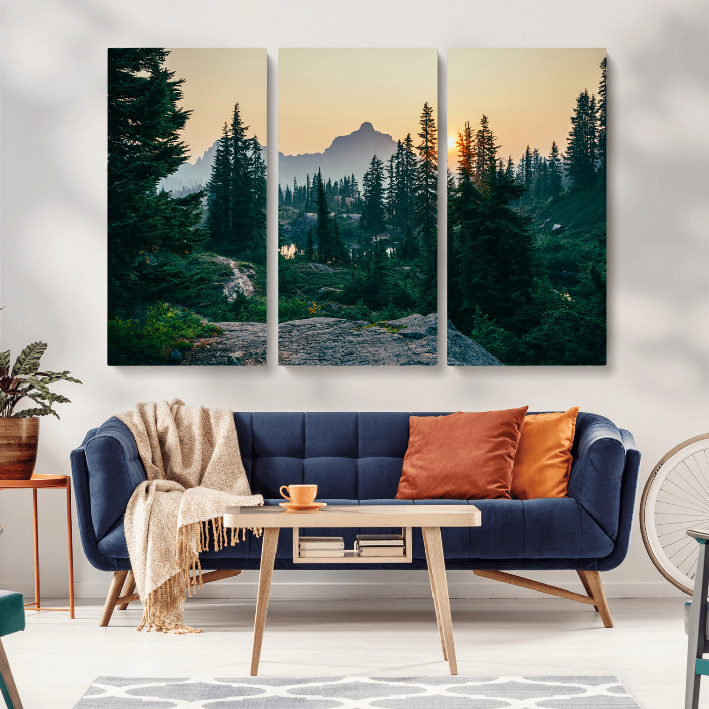 -Mountain Wall Art Canvas Print – Framed Forest Serenity Mountain Nature Scene Artwork for Home Office