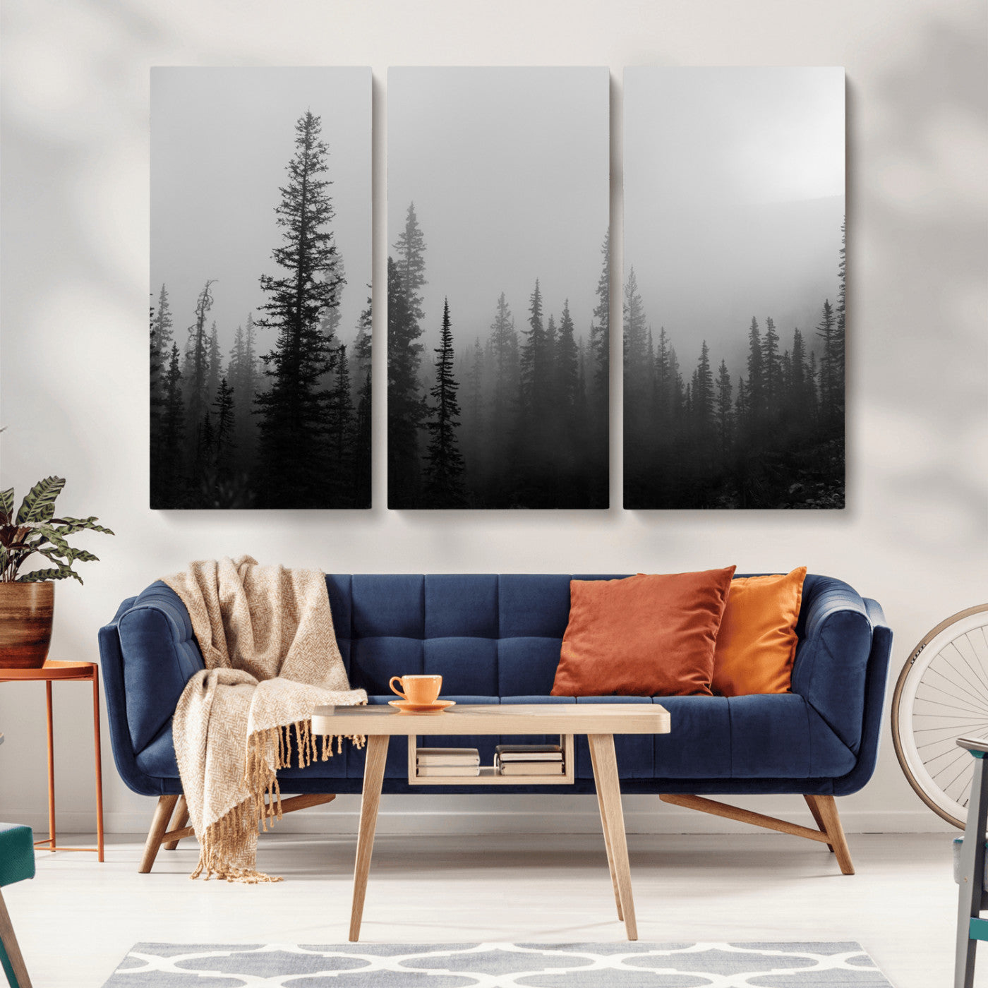 73138900-MGV-CV-36X24-Misty Pines Wall Art Canvas Print – Framed Woodland Minimalist Rustic Nature Scene Photography Artwork for Home Office
