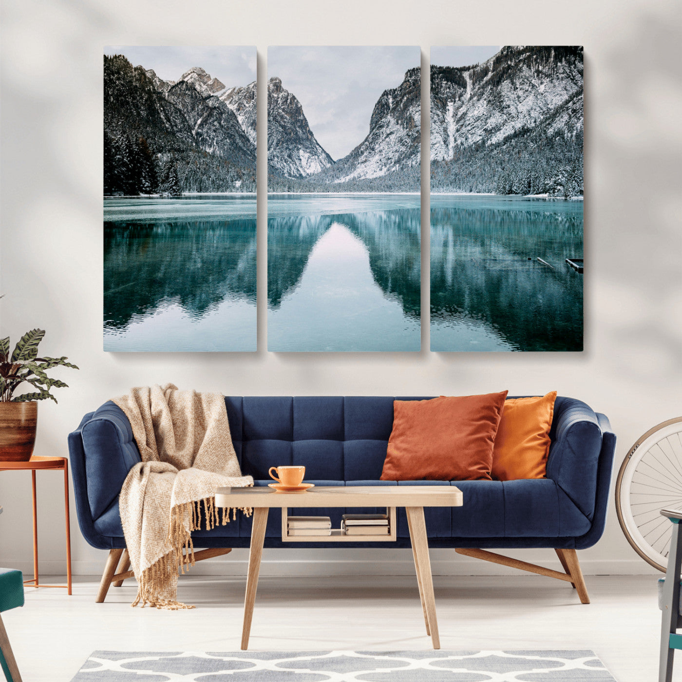 73098373-MGV-CV-36X24-Mountain Lake Wall Art Canvas Print – Framed Snowy Peaks Wonderland Nature Scene Artwork for Home Office