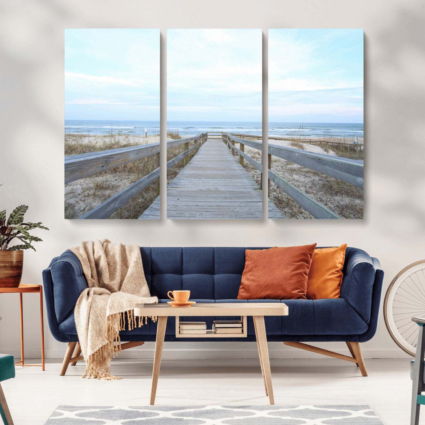 31602988-MGV-CV-36X24-Beach Boardwalk Wall Art Canvas Print – Framed Coastal Serenity Ocean View Nature Scene Artwork for Home Office