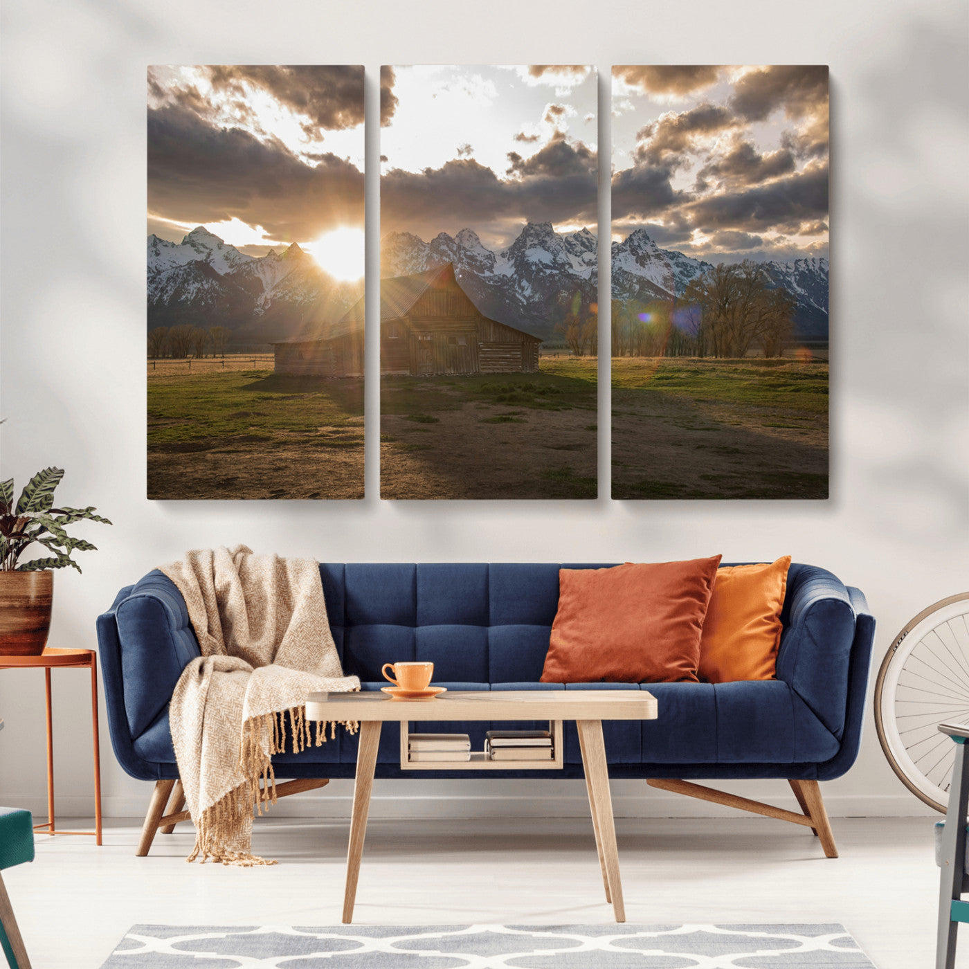 -Snowy Peaks Wall Art Canvas Print – Rustic Mountain Landscape Nature Escape Winter Forest Artwork for Home, Office