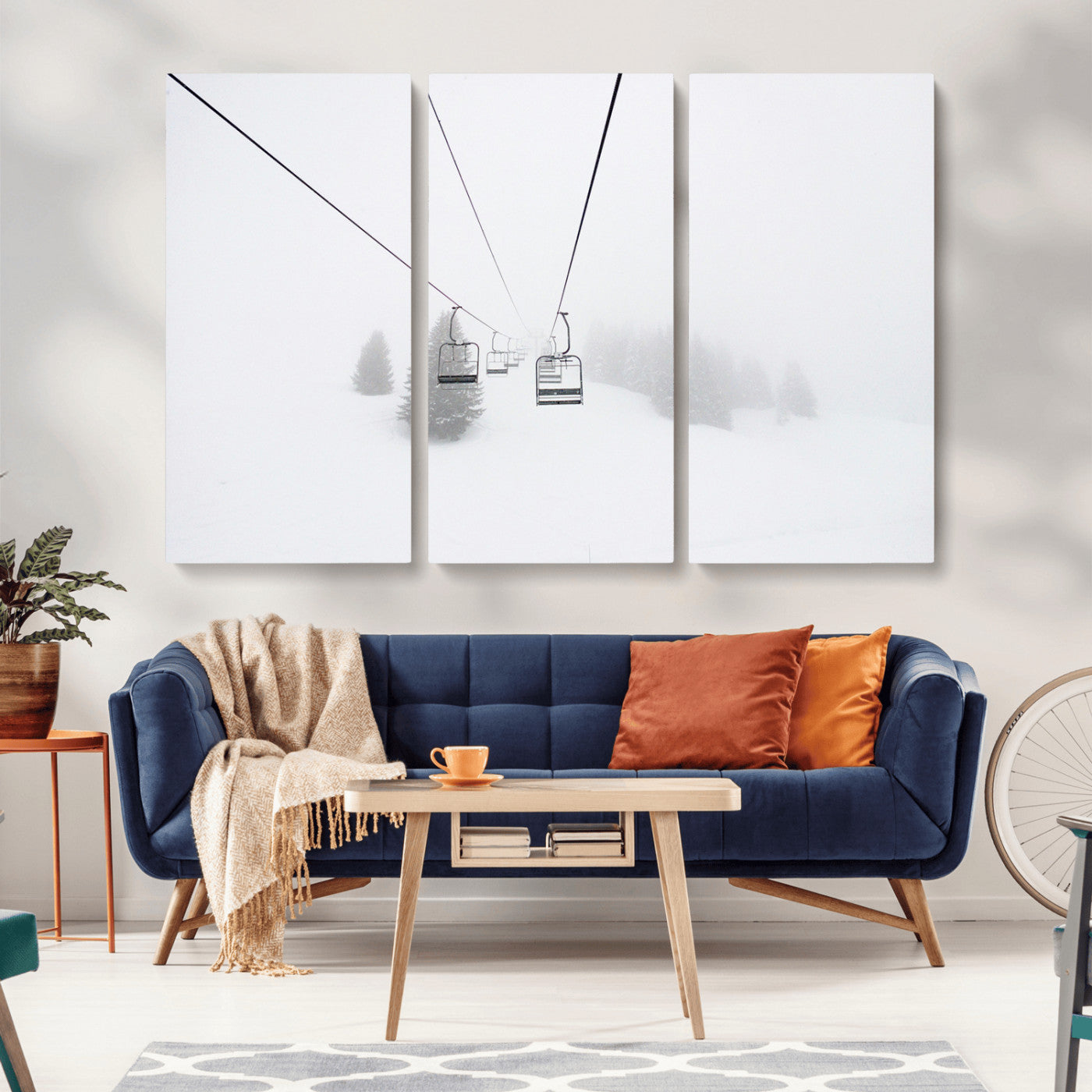 -Ski Lift Wall Art Canvas Print – Snowy Alpine Landscape Nordic Adventure Winter Mountains Artwork for Home, Office