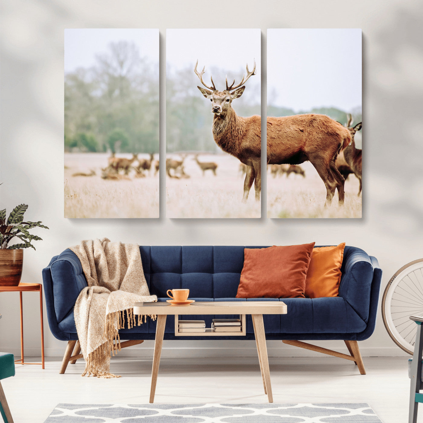 -Rustic Deer Wall Art Canvas Print – Forest Woodland Stag Nordic Animal Scenic Nature Artwork for Home, Cabin