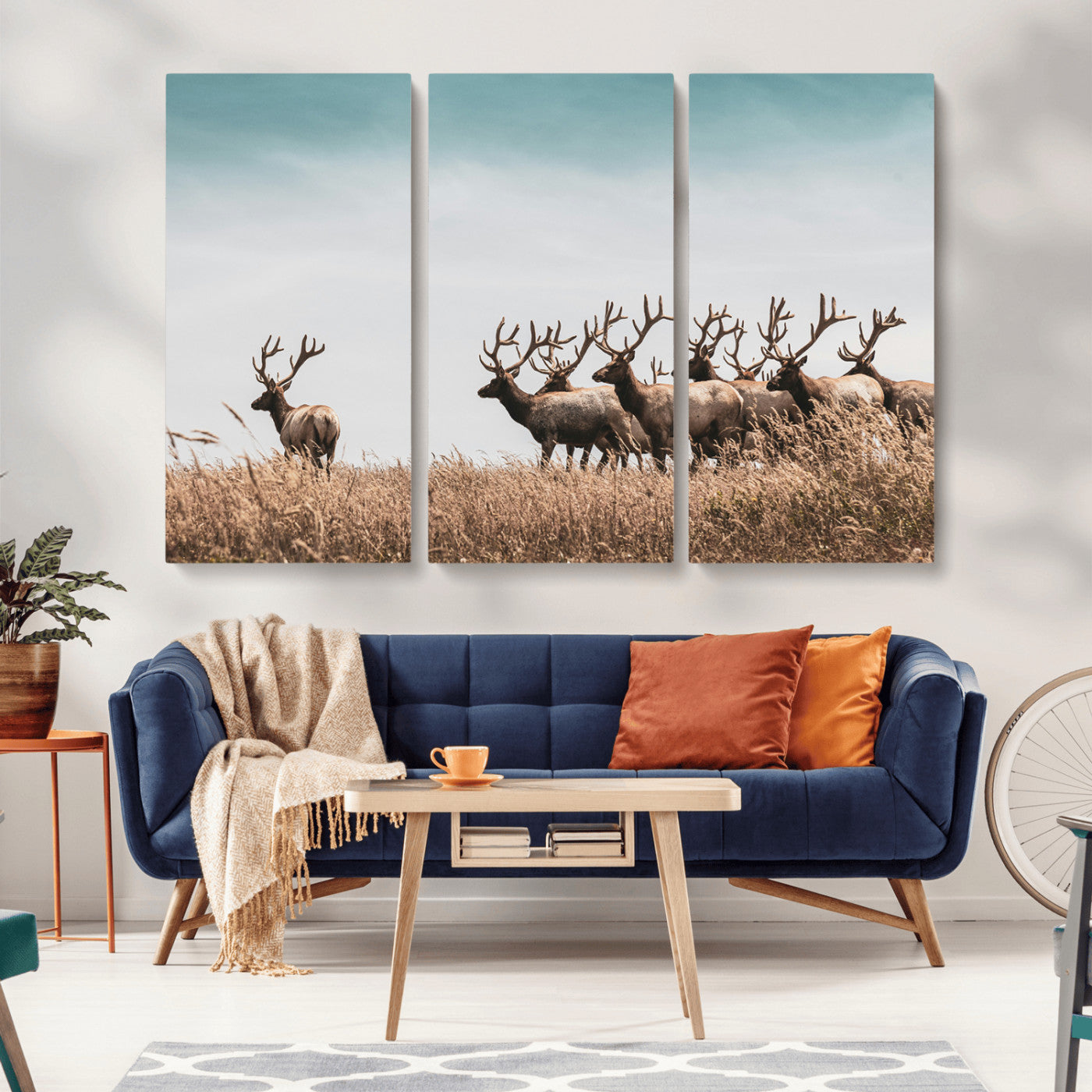 81594705-MGV-CV-36X24-Elk Herd Wall Art Canvas Print – Framed Wildlife Photography Rustic Nature Scene Artwork for Home, Office, Living Room