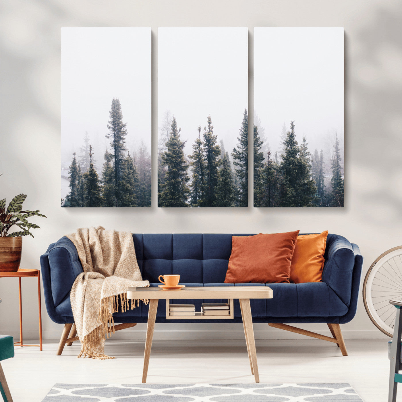 -Foggy Forest Wall Art Canvas Print – Framed Misty Pines Moody Woodland Nature Scene Artwork for Home Office