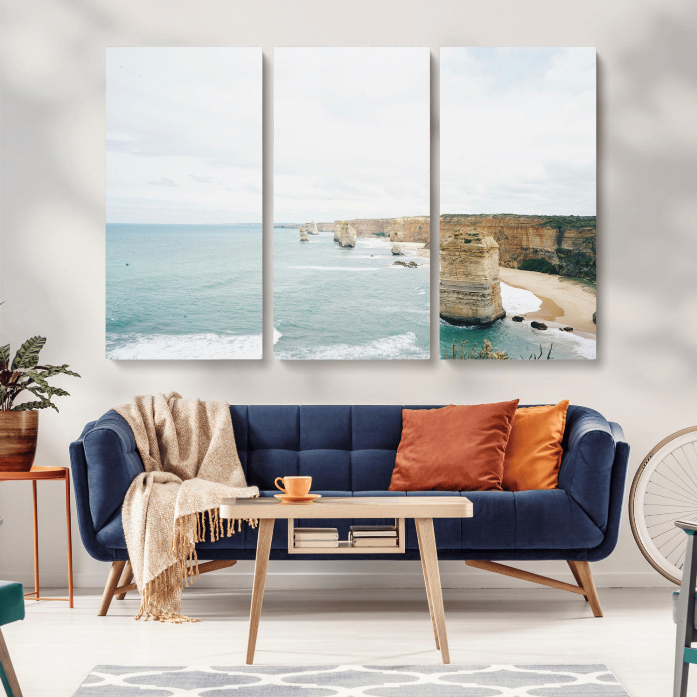 70095633-MGV-CV-36X24-Twelve Apostles Wall Art Canvas Print – Framed Coastal Cliffs Rugged Rock Formations Artwork for Home Office