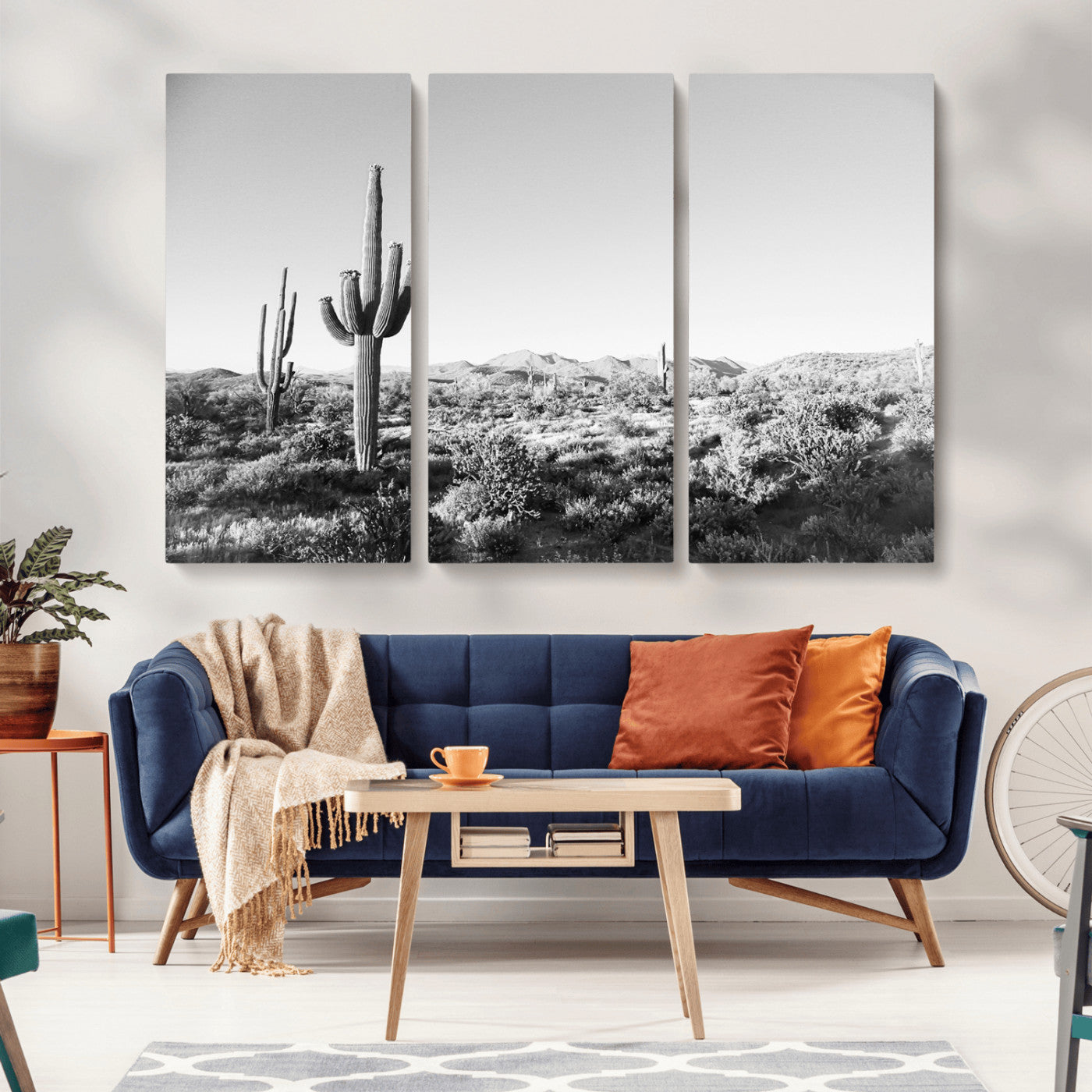 85205054-MGV-CV-36X24-Saguaro Cactus Wall Art Canvas Print – Framed Monochrome Landscape Scenic Arizona Minimalist Western Artwork for Home, Office