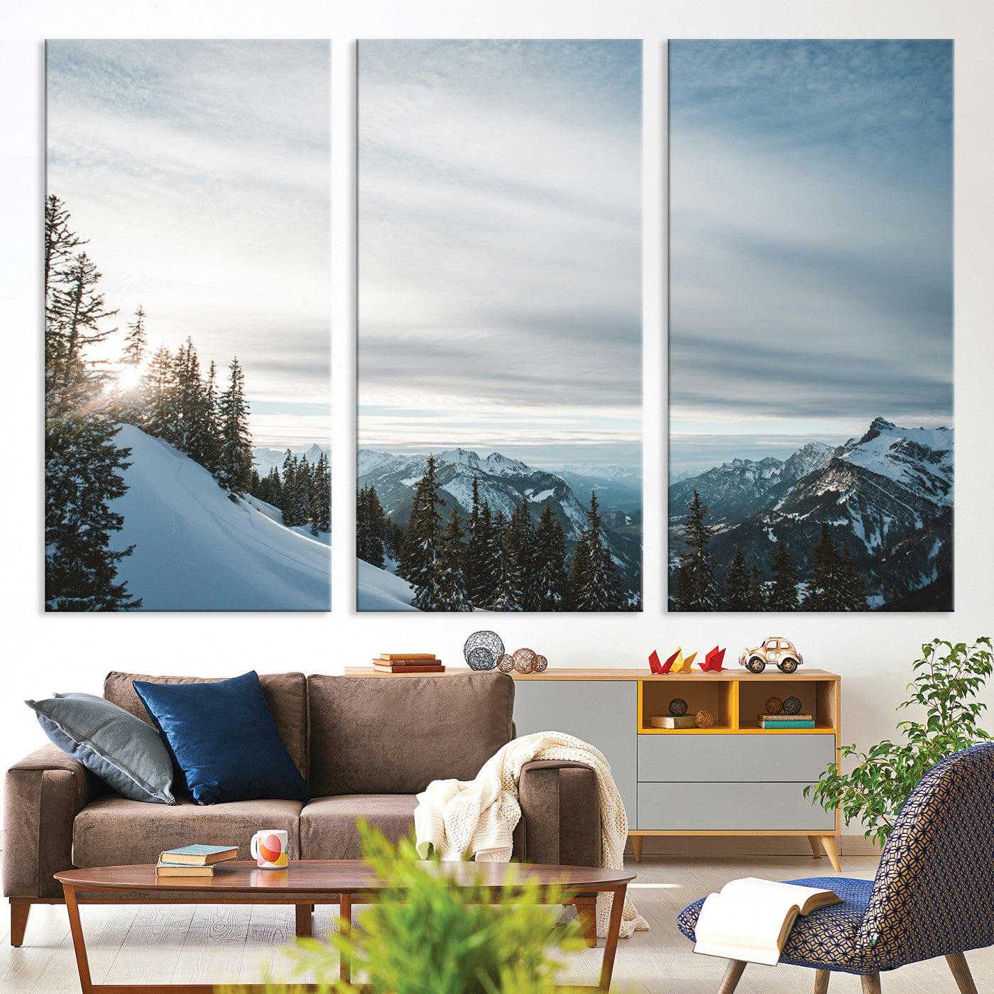 55564749-MGV-CV-36X24-Snowy Mountain Wall Art Canvas Print – Frosty Peaks Alpine Landscape Winter Sky Nature Photography Artwork for Home Office