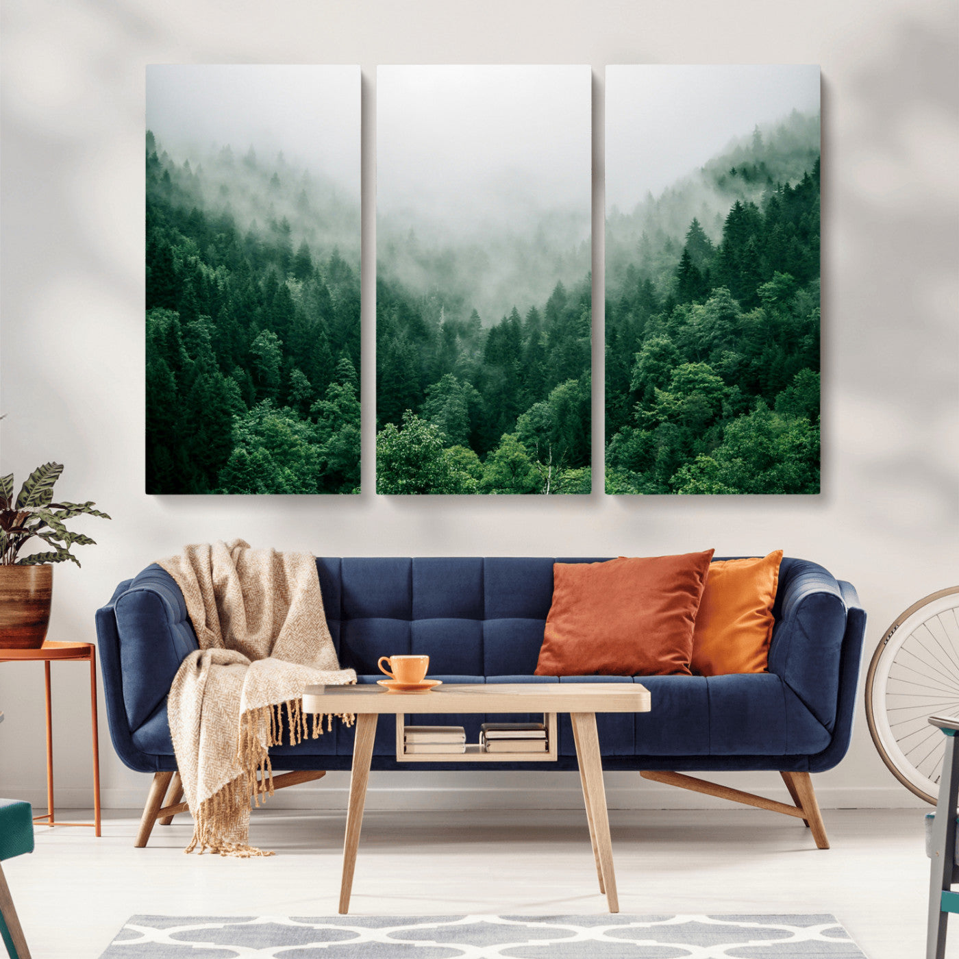 45265379-MGV-CV-36X24-Misty Green Forest Canvas Print – Framed Serene Foggy Pine Landscape Tranquil Nature Wall Art for Home, Office