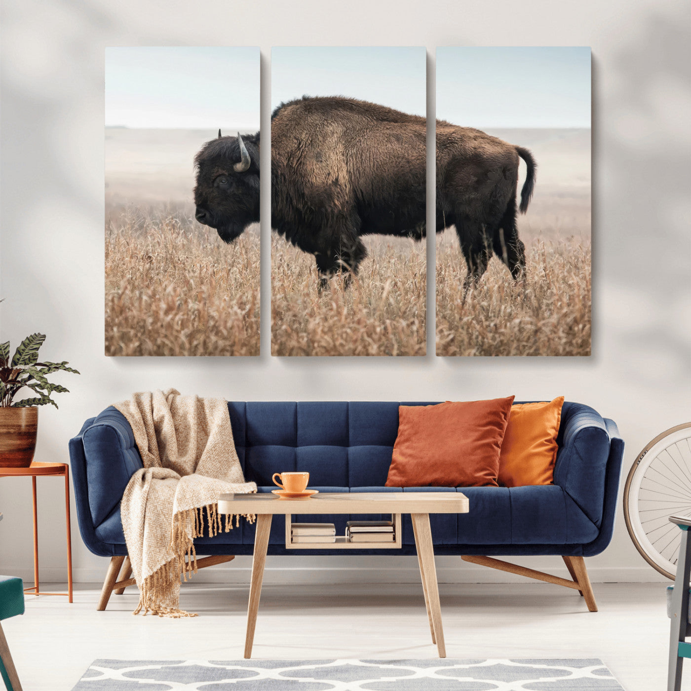 -American Bison Field Wall Art Canvas Print – Majestic Buffalo Grazing Wide Open Plains Wildlife Artwork for Home, Office