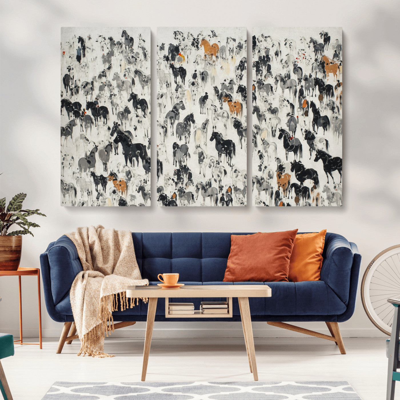 56463722-MGV-CV-36X24-Wild Horse Stampede Wall Art Canvas Print – Monochrome Running Horses Dynamic Motion Elegant Scene Artwork for Home, Office