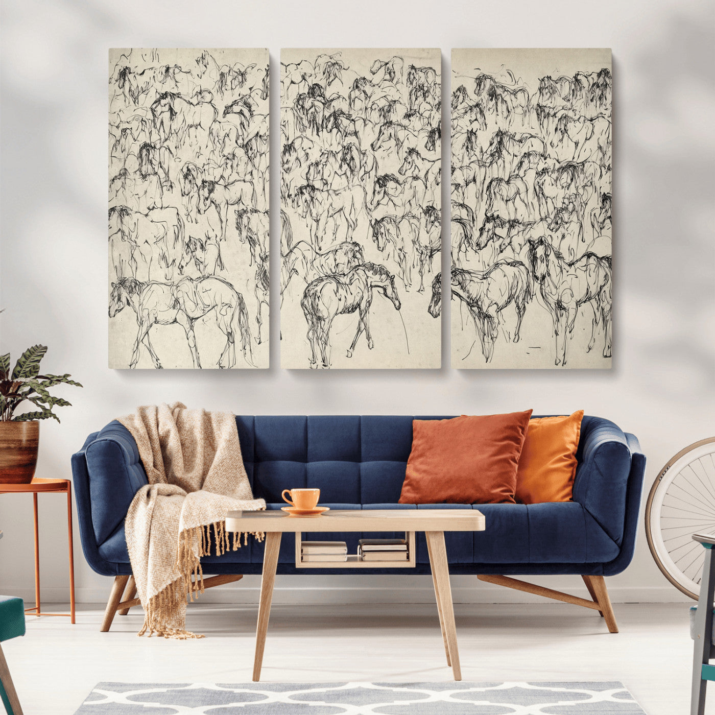 86653927-MGV-CV-36X24-Wild Horse Stampede Wall Art Canvas Print – Monochrome Running Horses Dynamic Motion Elegant Artwork for Home, Office