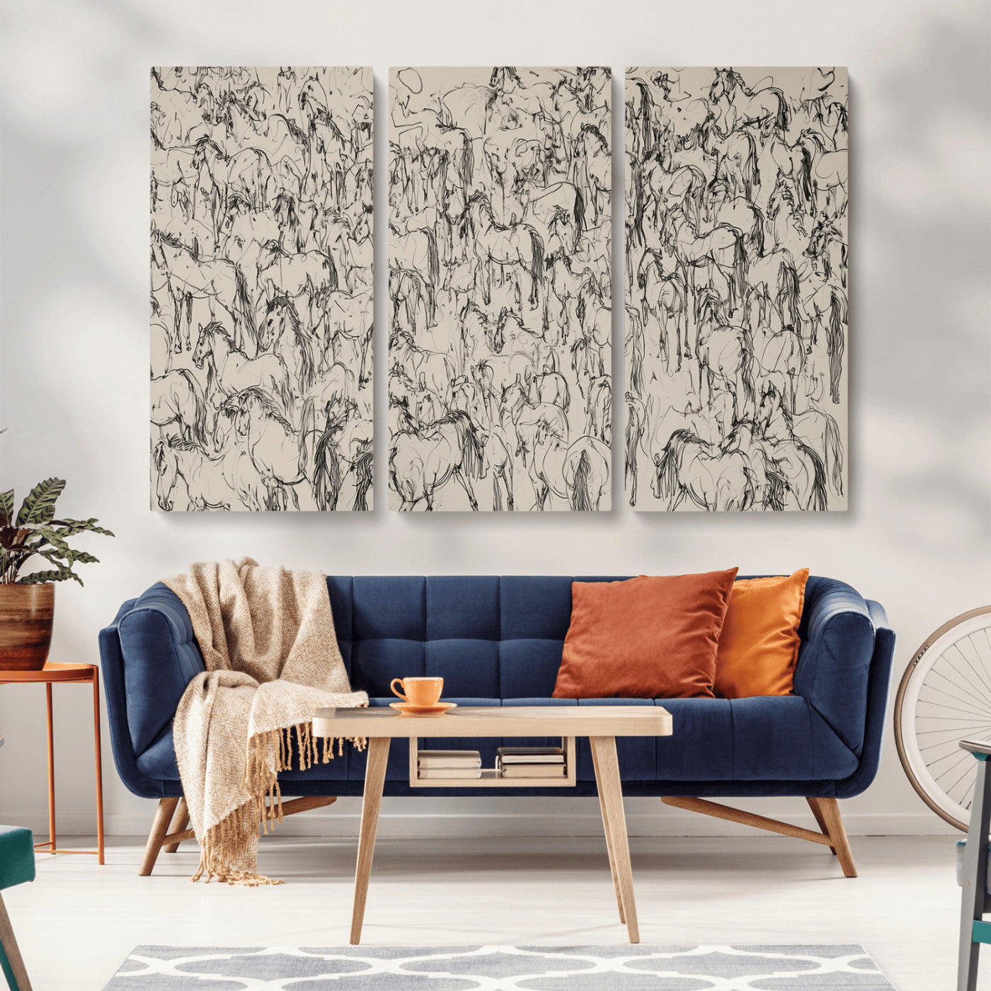 12358908-MGV-CV-36X24-Wild Horse Stampede Wall Art Canvas Print – Monochrome Running Horses Dynamic Motion Elegant Artwork for Home, Office