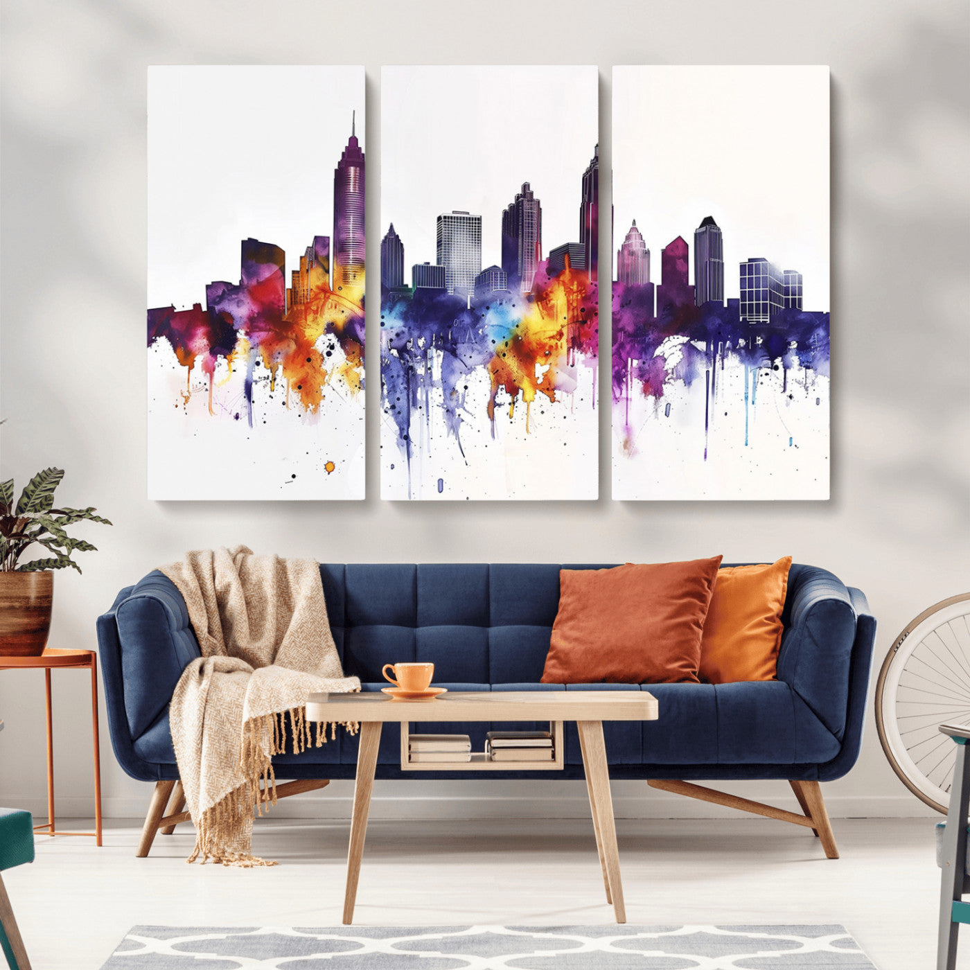 34479880-MGV-CV-36X24-Atlanta Skyline Wall Art Canvas Print – Framed Colorful Watercolor Cityscape Artwork for Home, Office, Living Room