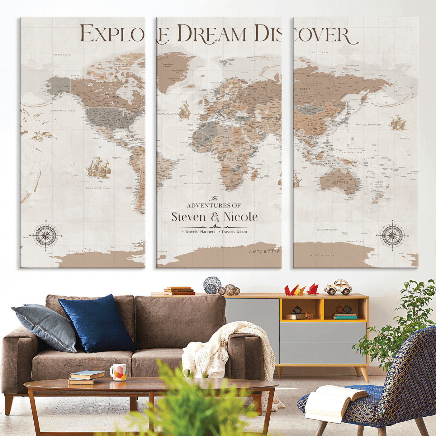 -Personalized Push Pin World Map Canvas – Custom Framed Travel Tracker Wall Art, Large Adventure Map with Pins for Home, Office