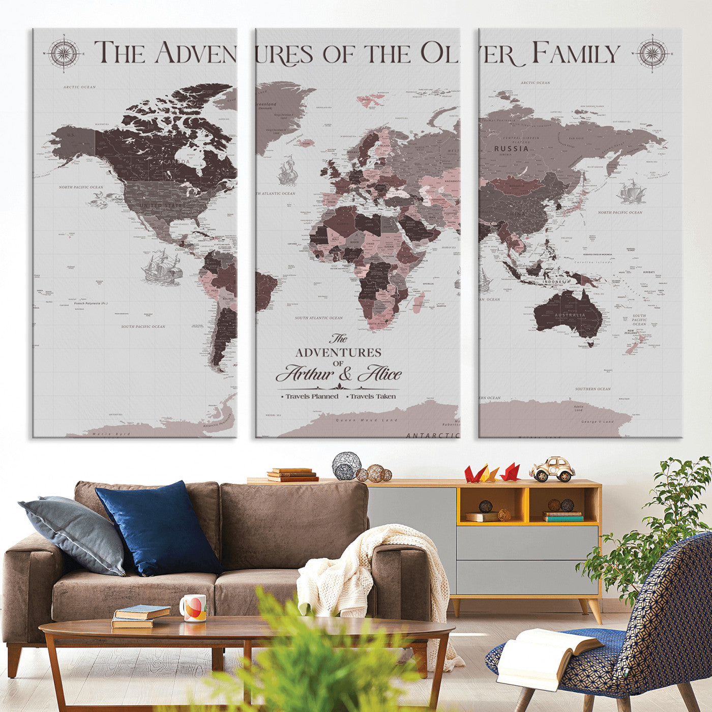 -Personalized Family Travel Map Canvas – Custom Framed Push Pin World Map, Unique Adventure Tracker Wall Art for Home, Office