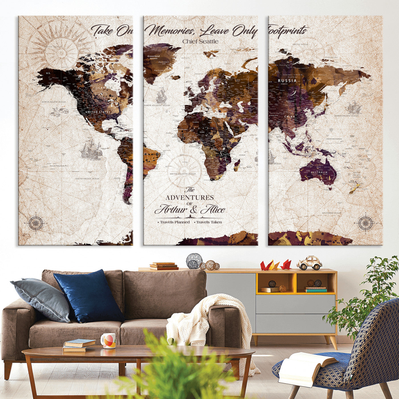 -Personalized World Map Canvas – Custom Framed Push Pin Travel Tracker, Elegant Wall Art Gift for Couples for Home, Office