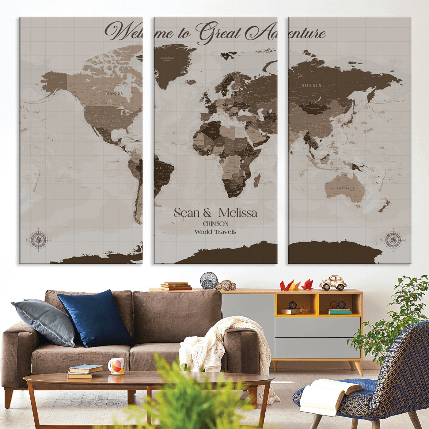 -Personalized World Map Canvas Custom Framed Push Pin Travel Tracker Modern Minimalist Wall Art Gift Couples for Home, Office